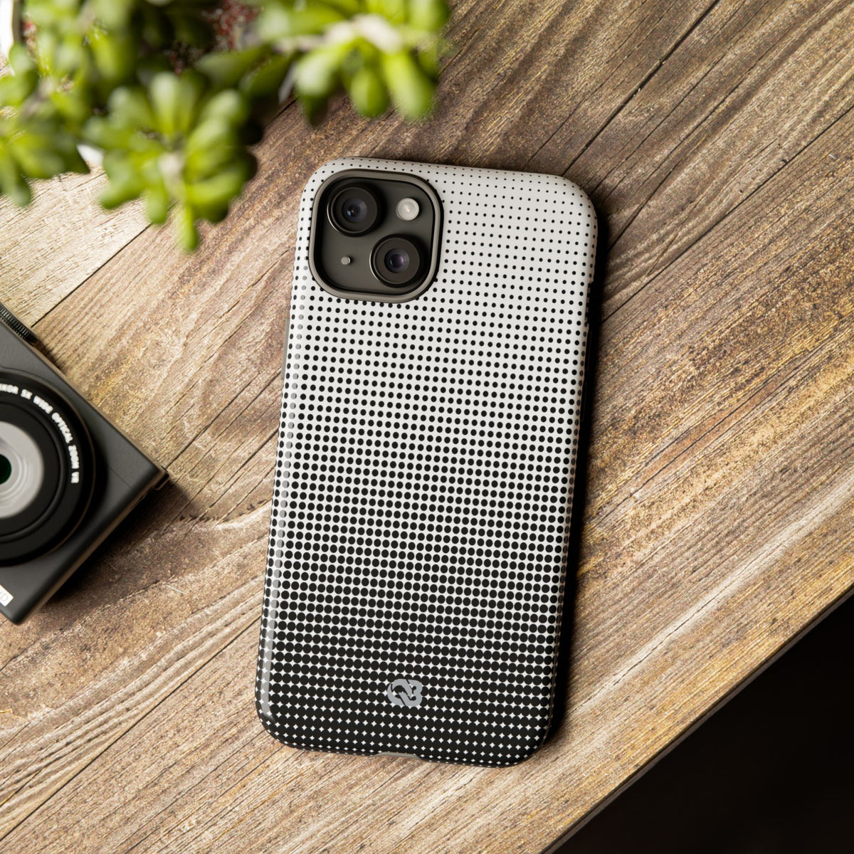Black Tough Phone Case for iPhone - Obsidian Halftone Flux