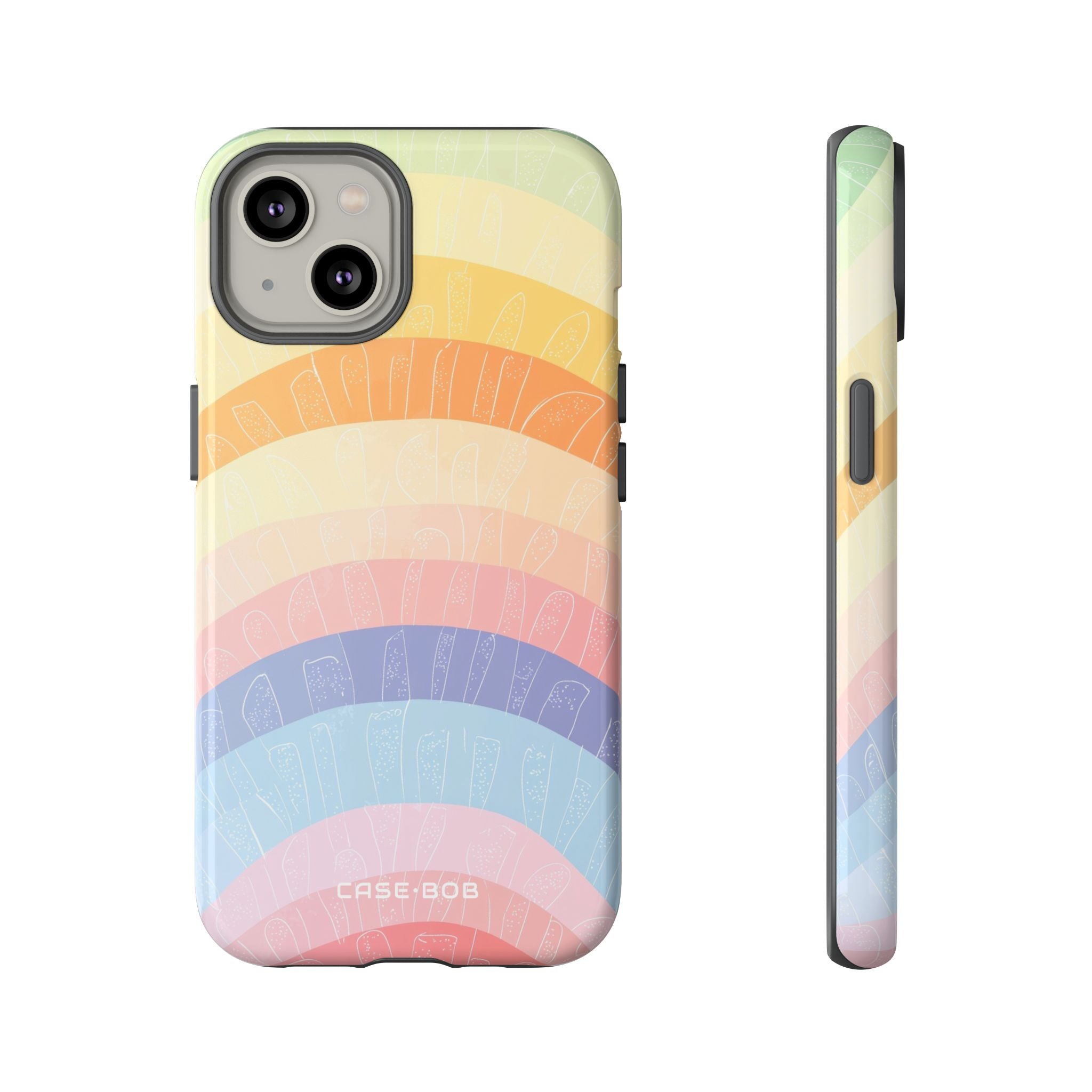 Pastel Regenboog Bandjes iPhone 14 Case - Tough