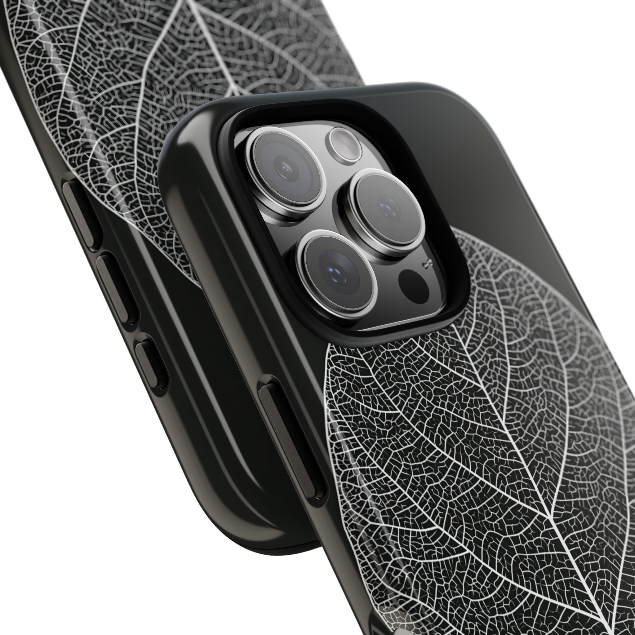 Black Tough Phone Case for iPhone - Bleached Leaf Lattice