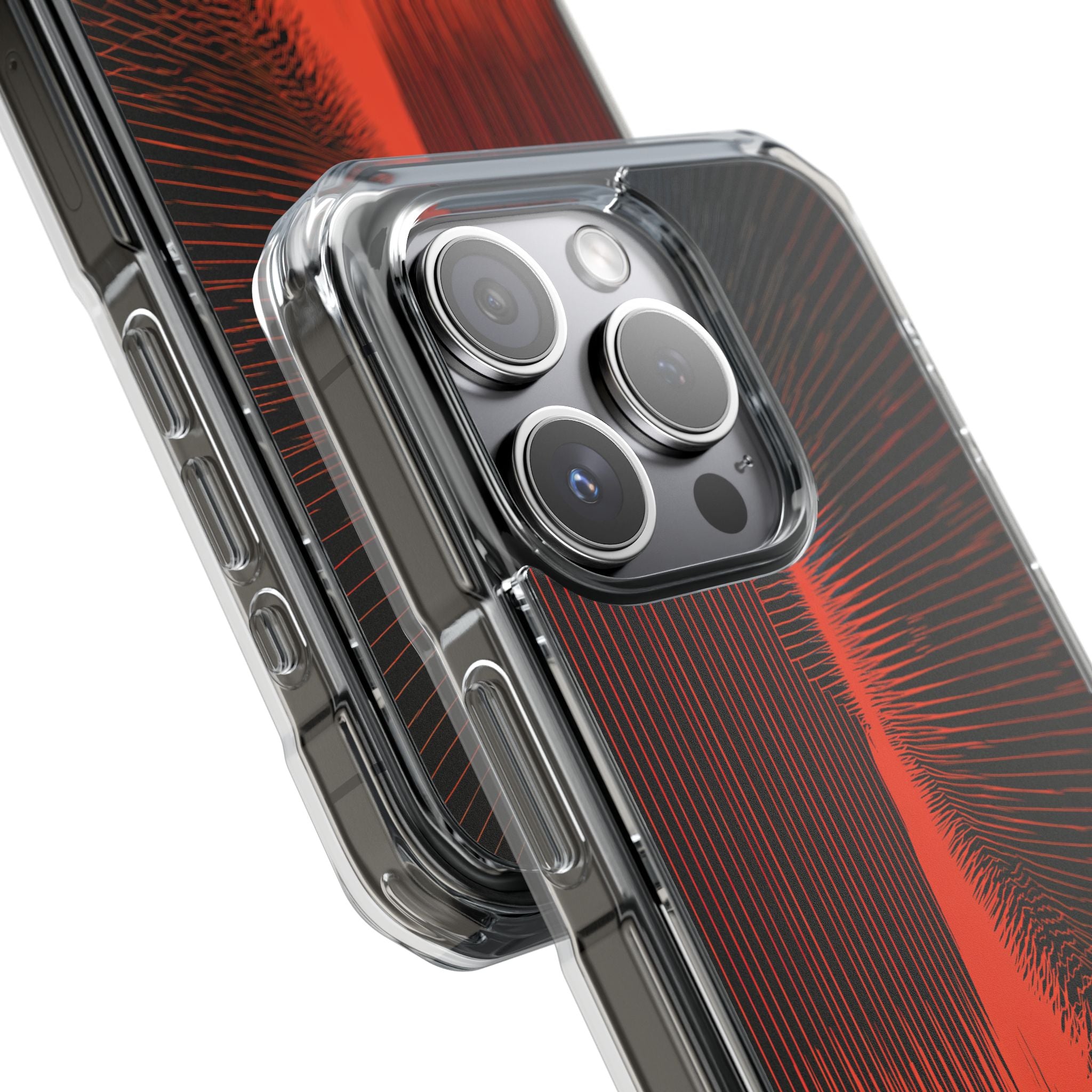 Red Impact MagSafe Phone Case for iPhone - Crimson Frequency Pulse