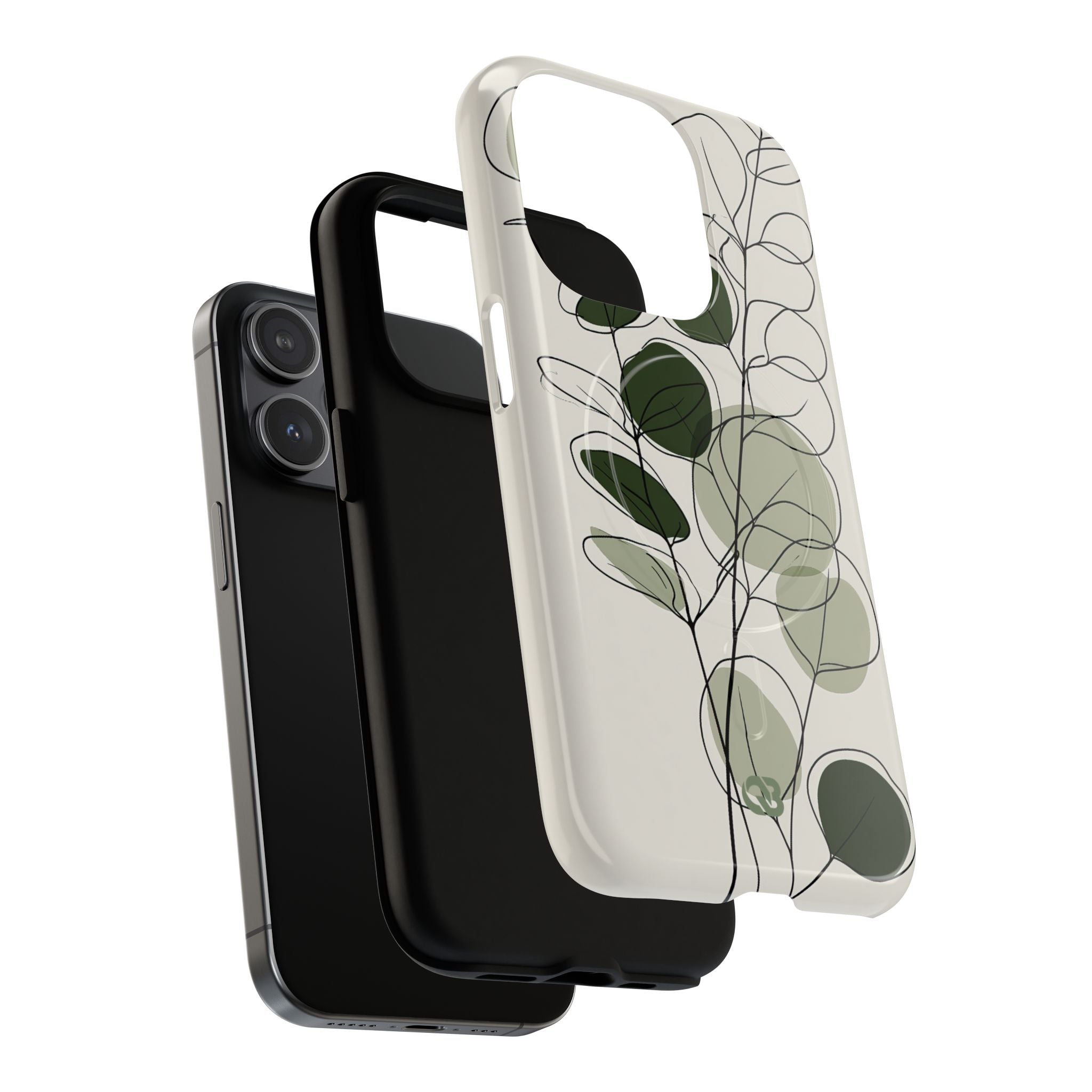 Green Tough 2.0 Magsafe Phone Case for iPhone - Muted Eucalyptus Sketch