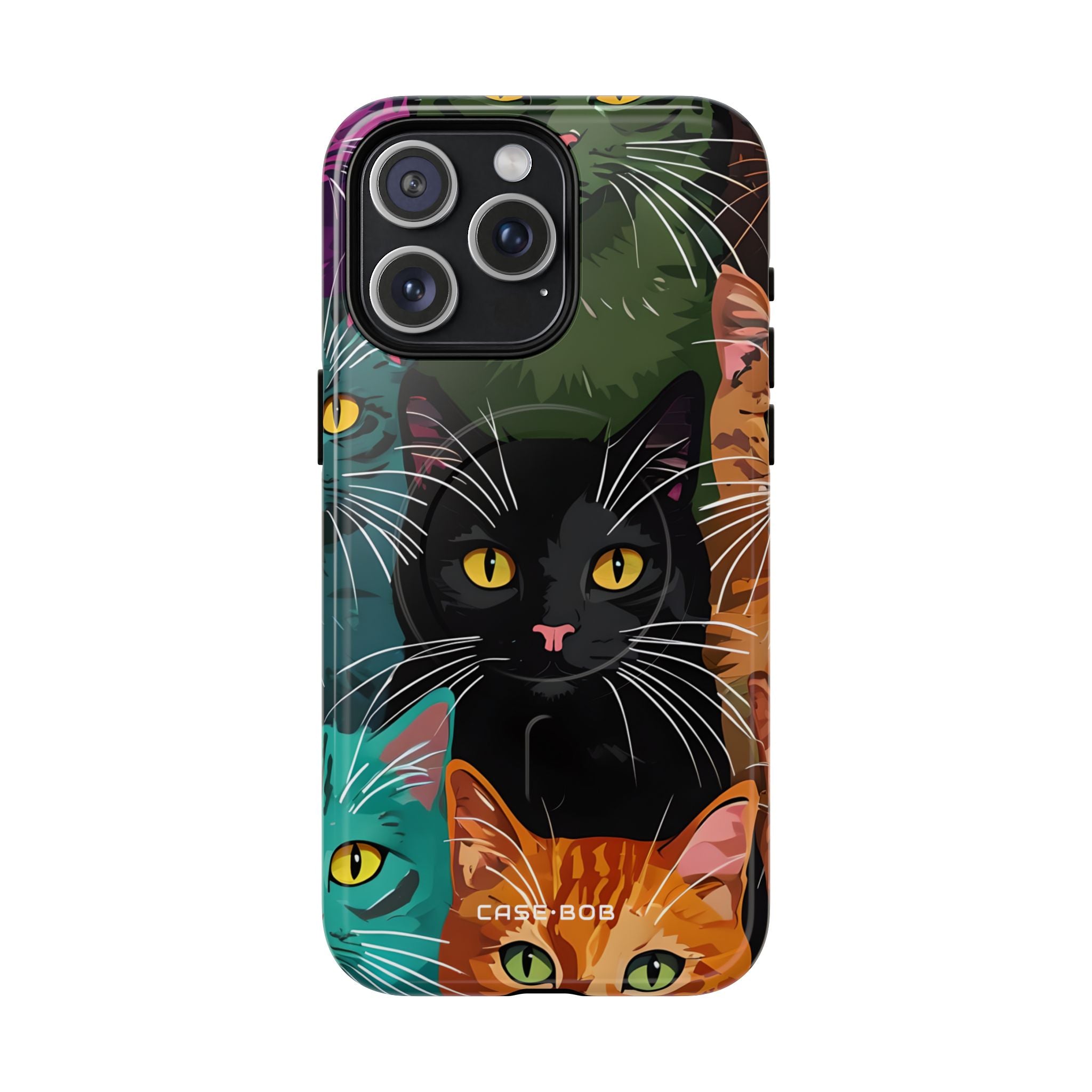 Teal Cat Grid iPhone 15 Pro Max Case - Tough+