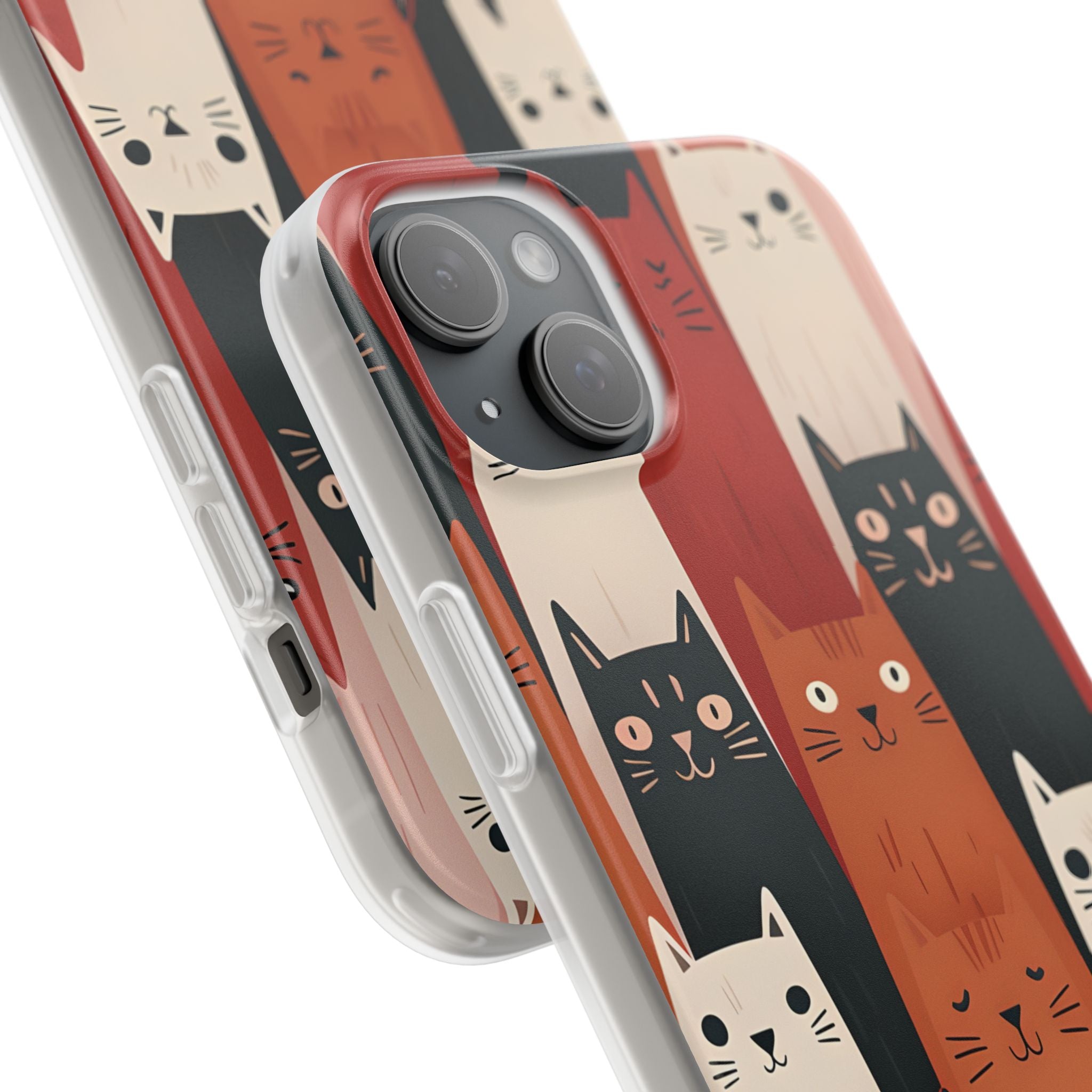 Elongated Cats Black iPhone 15 Plus Case - Soft