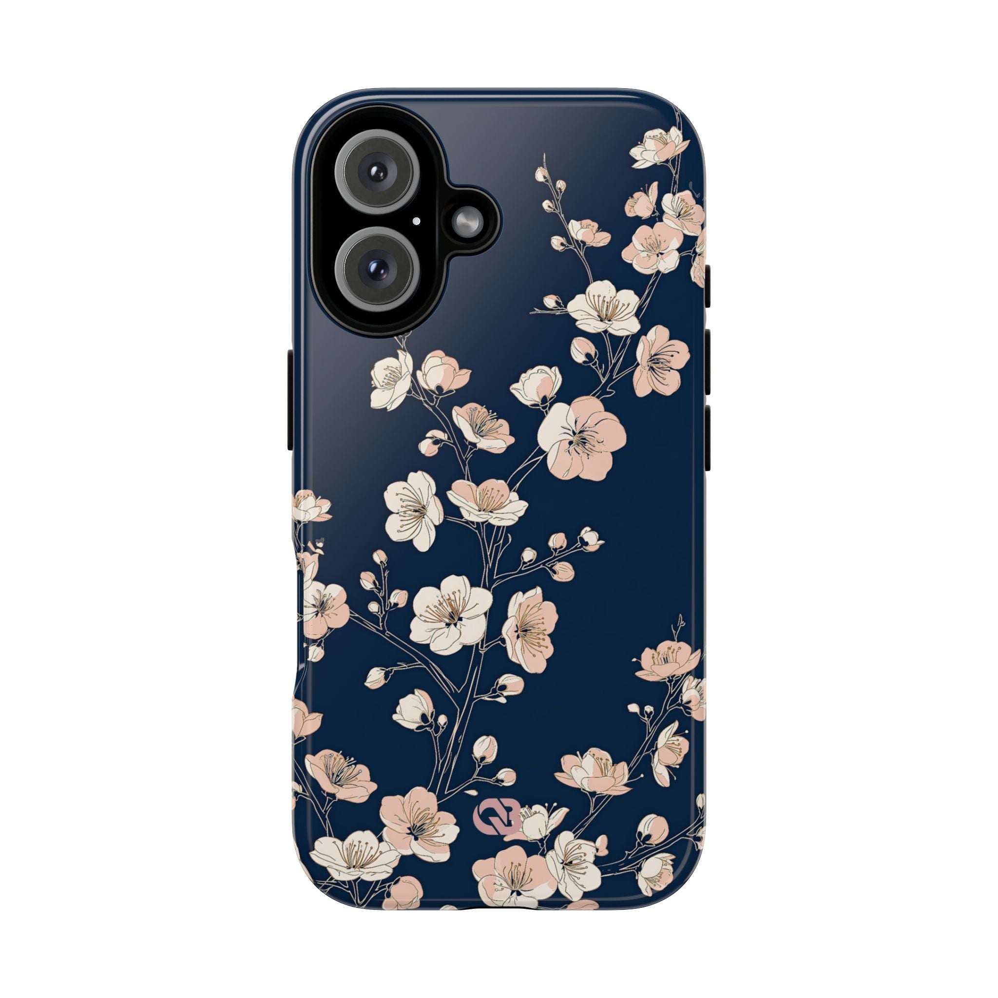 Blue Tough Phone Case for iPhone - Midnight Peach Sakura