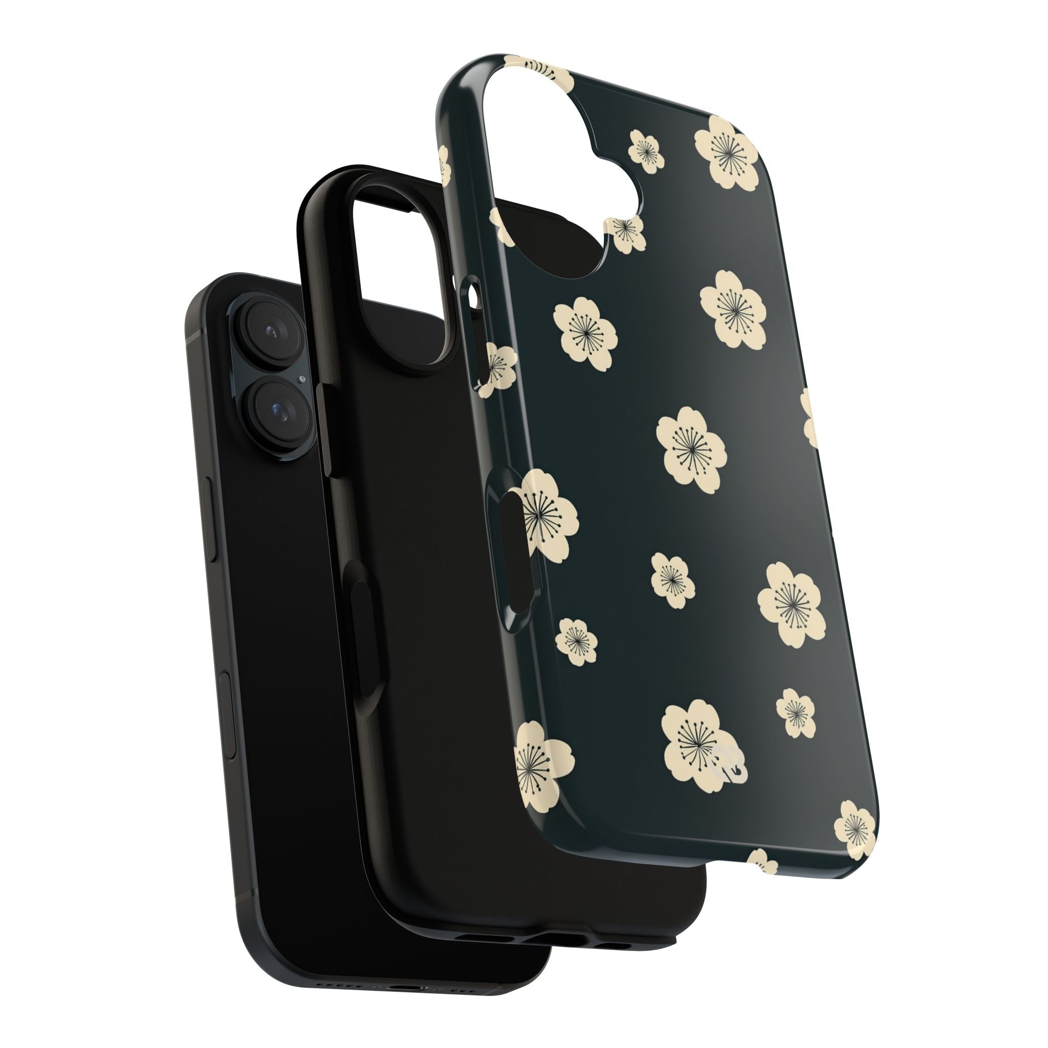 Teal Tough Phone Case for iPhone - Obsidian Cream Petals