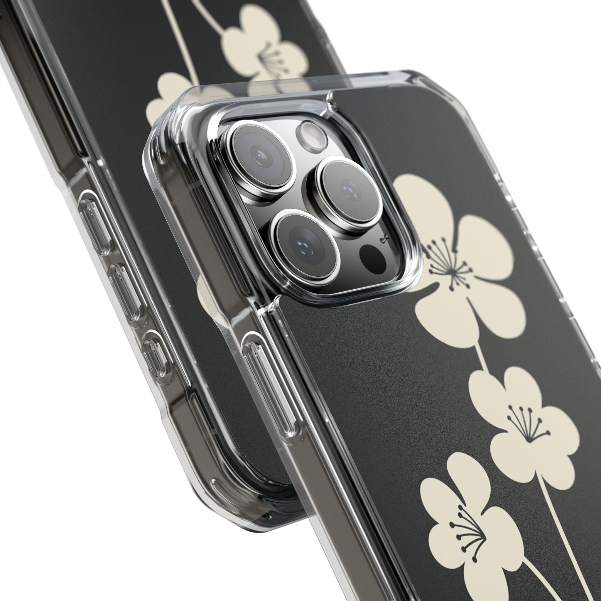 Black Impact MagSafe Phone Case for iPhone - Obsidian Cream Bloom