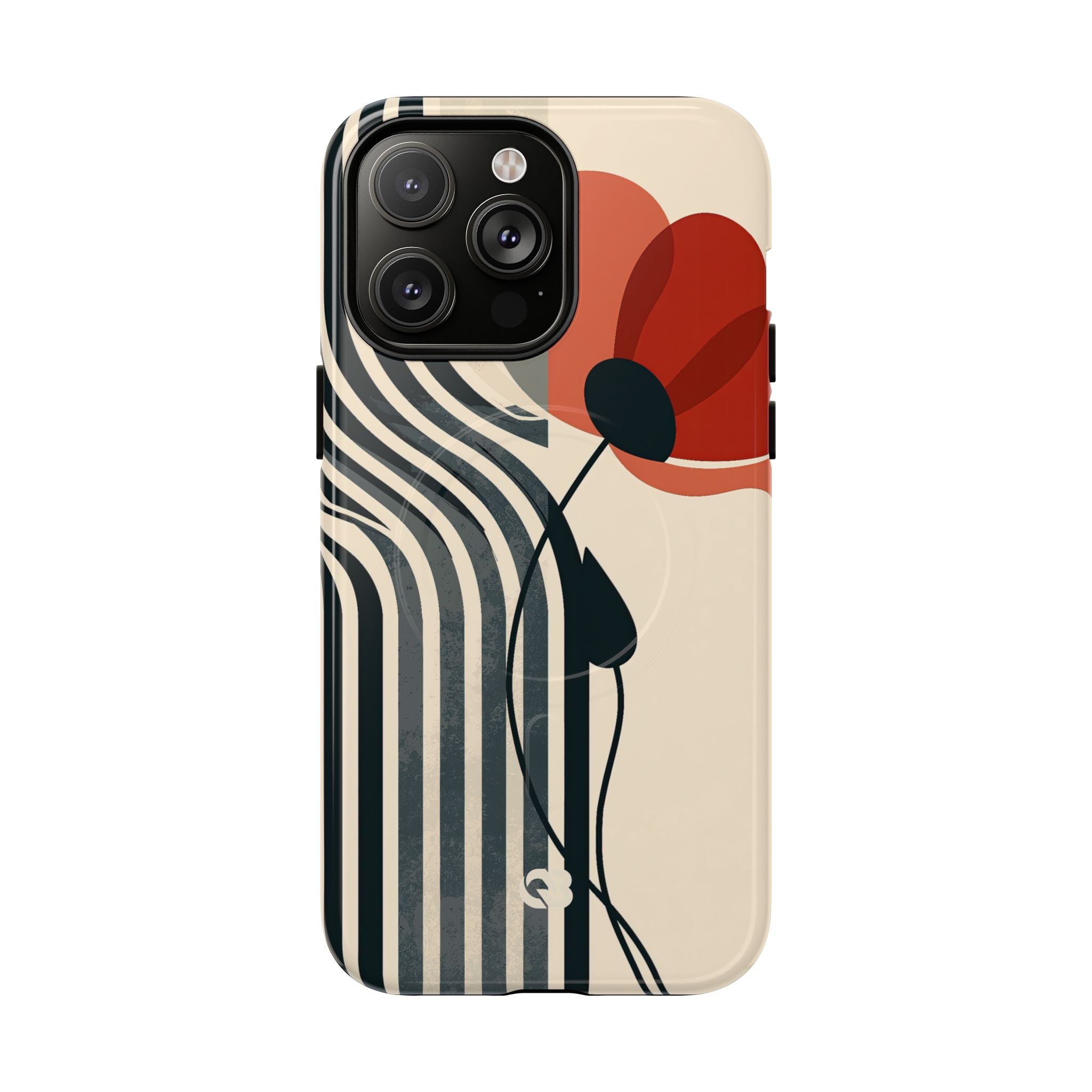 Beige Tough 2.0 Magsafe Phone Case for iPhone - Crimson Line Bloom