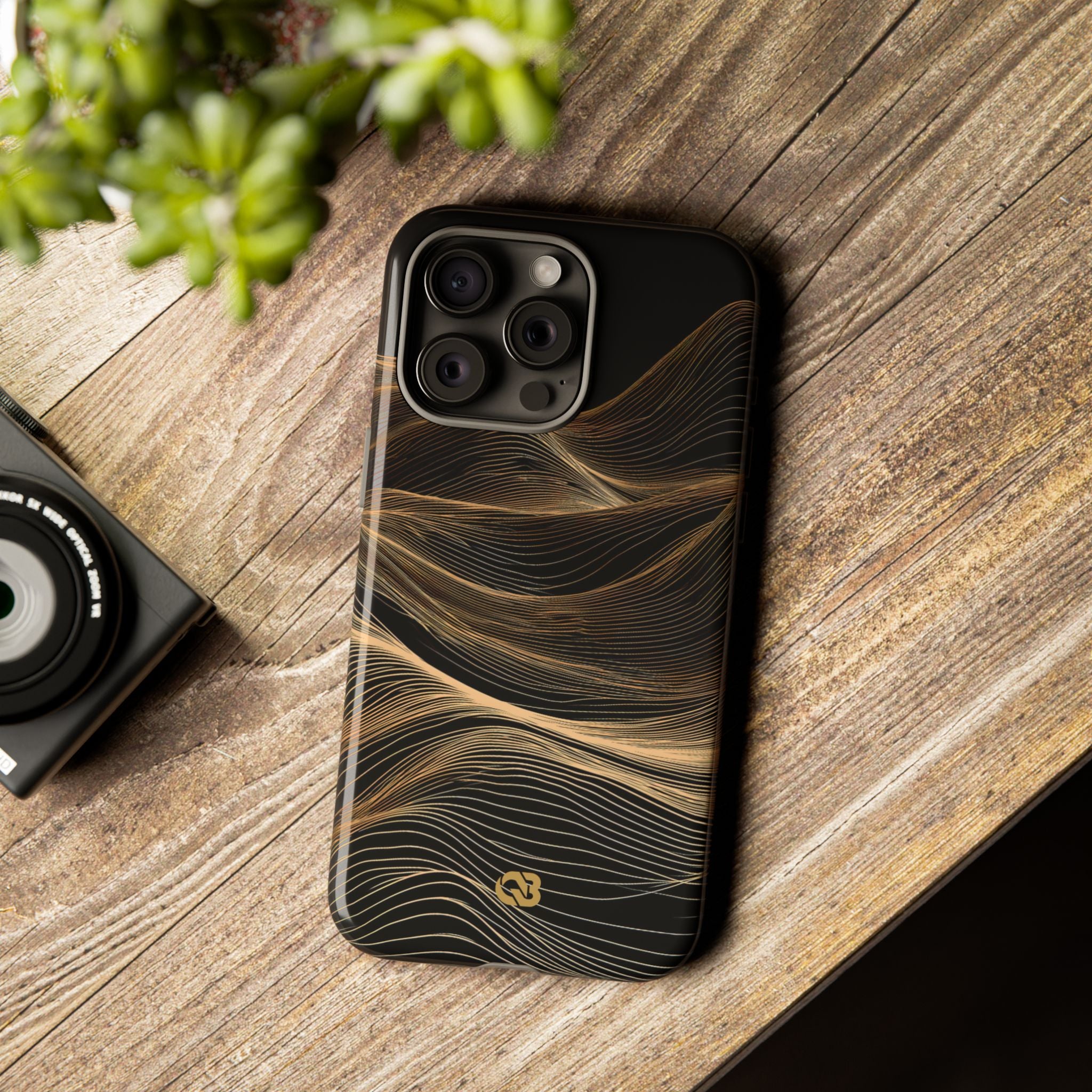 Black Tough Phone Case for iPhone - Copper Topo Ridge