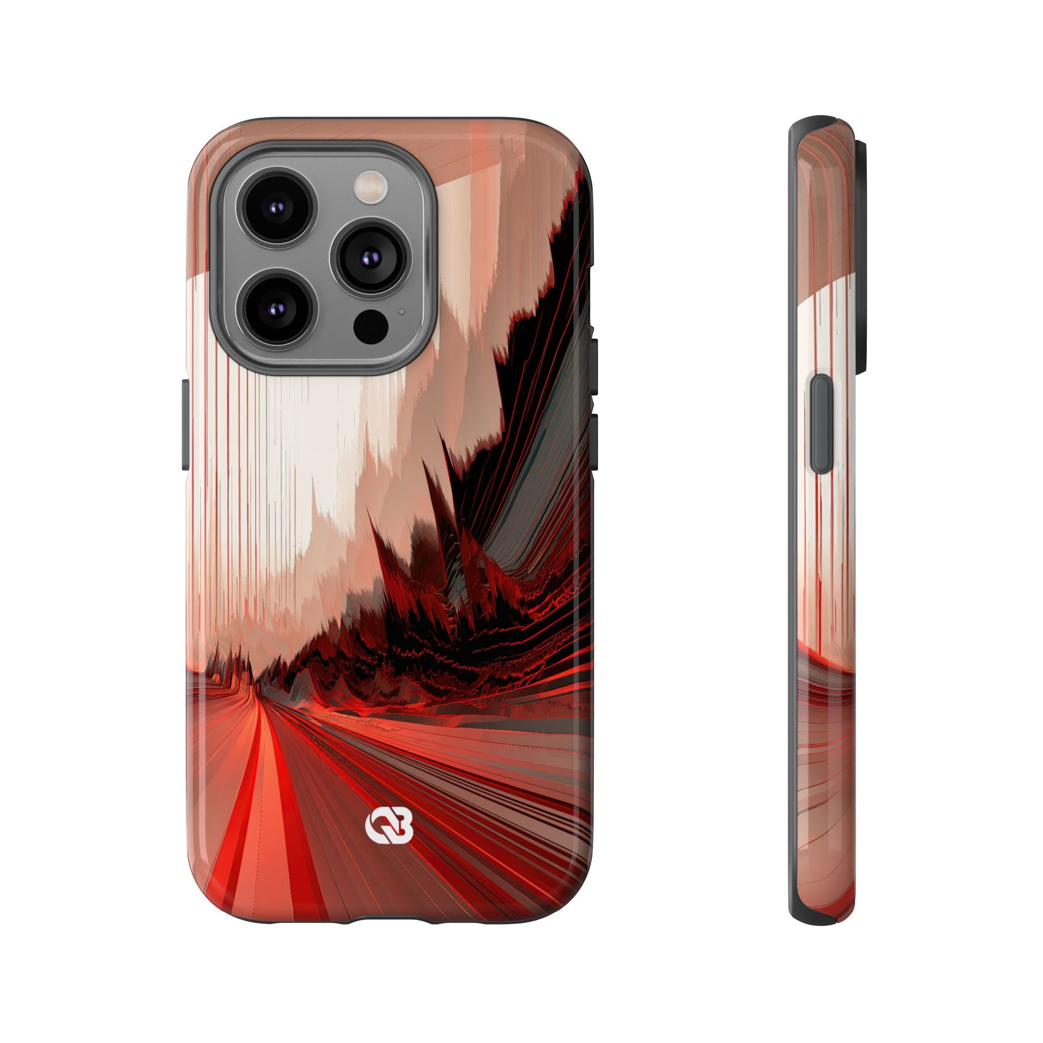 Red Tough Phone Case for iPhone - Crimson Pulse Horizon