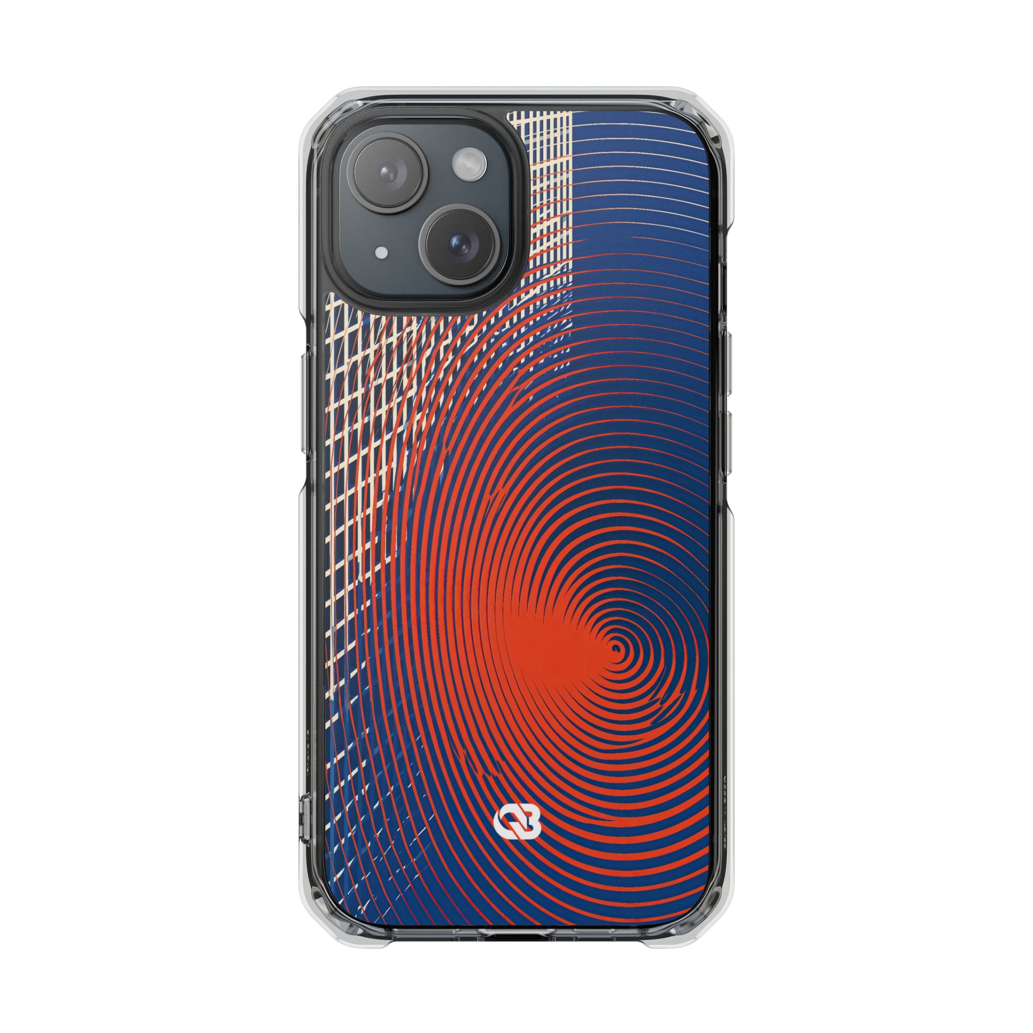 Blue Impact MagSafe Phone Case for iPhone - Orange Orbit Grid