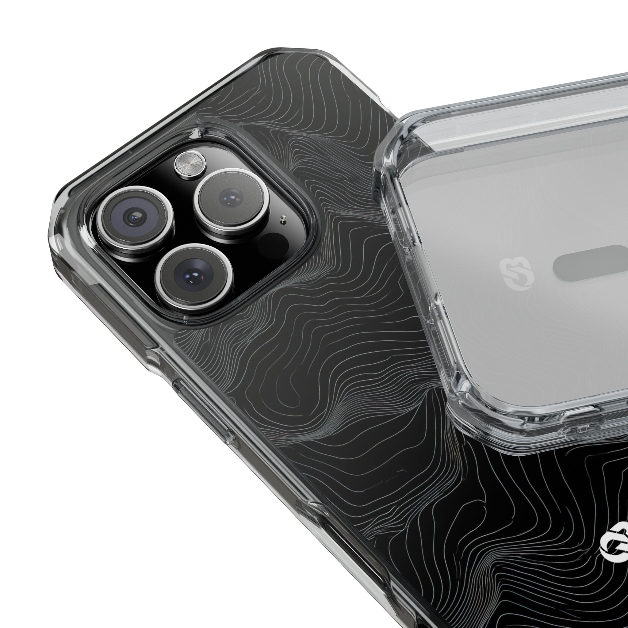 Black Impact MagSafe Phone Case for iPhone - Obsidian Topo Wireframe