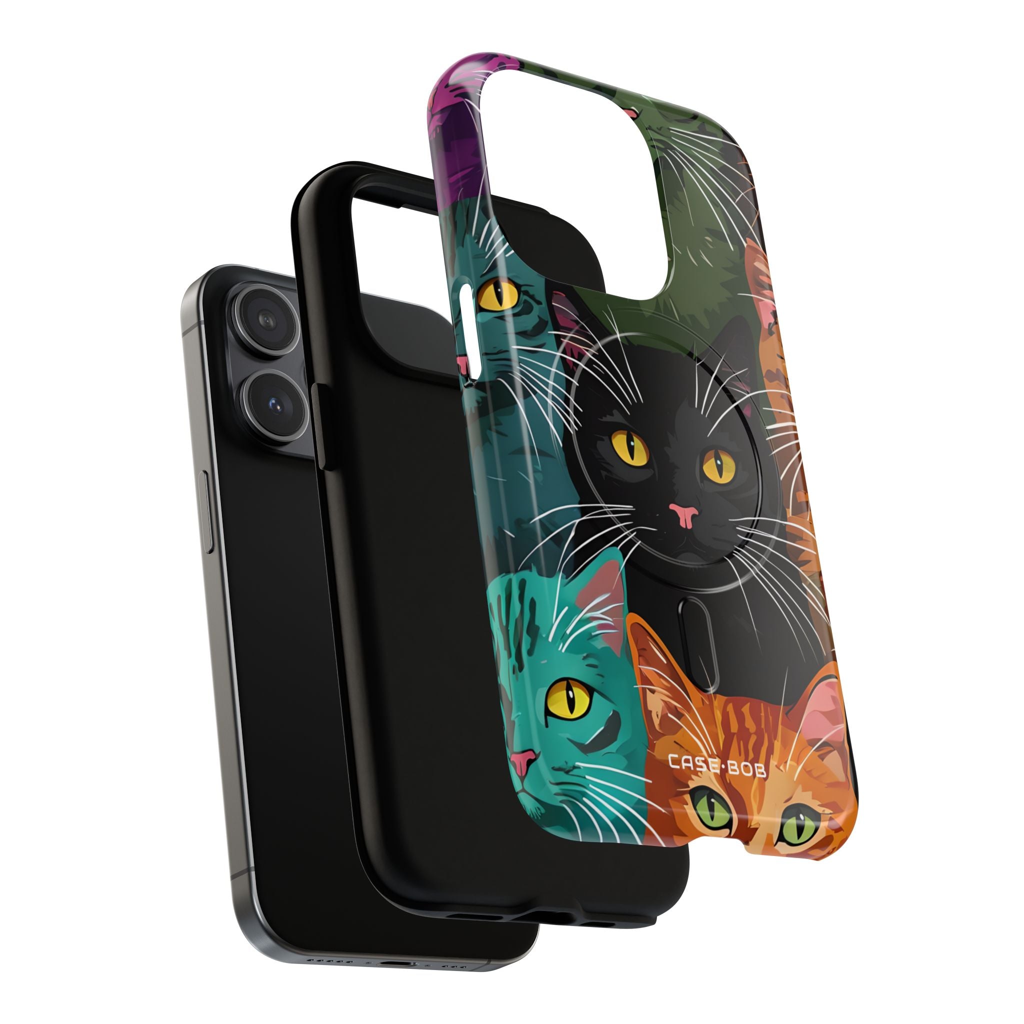 Teal Cat Grid iPhone 15 Pro Case - Tough+
