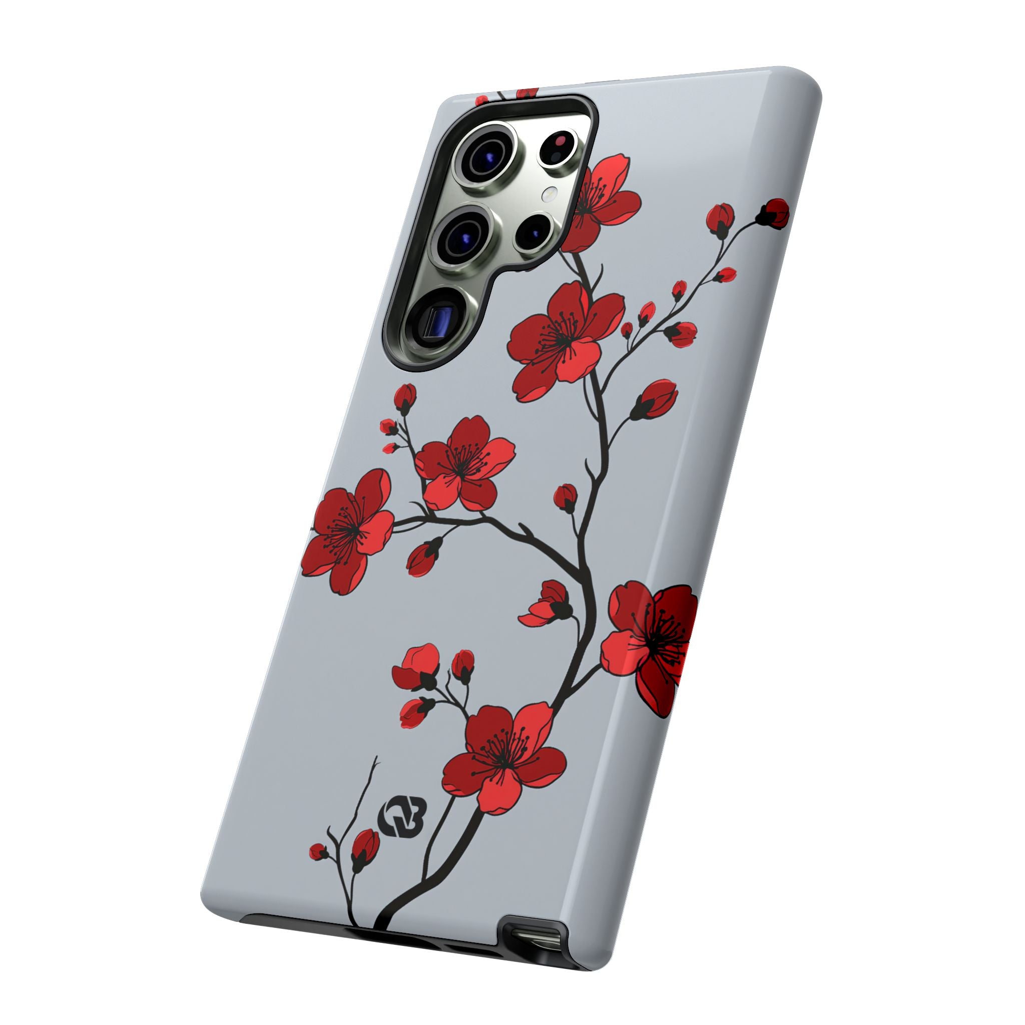 Grey Tough Phone Case for Samsung - Crimson Blossom Onyx