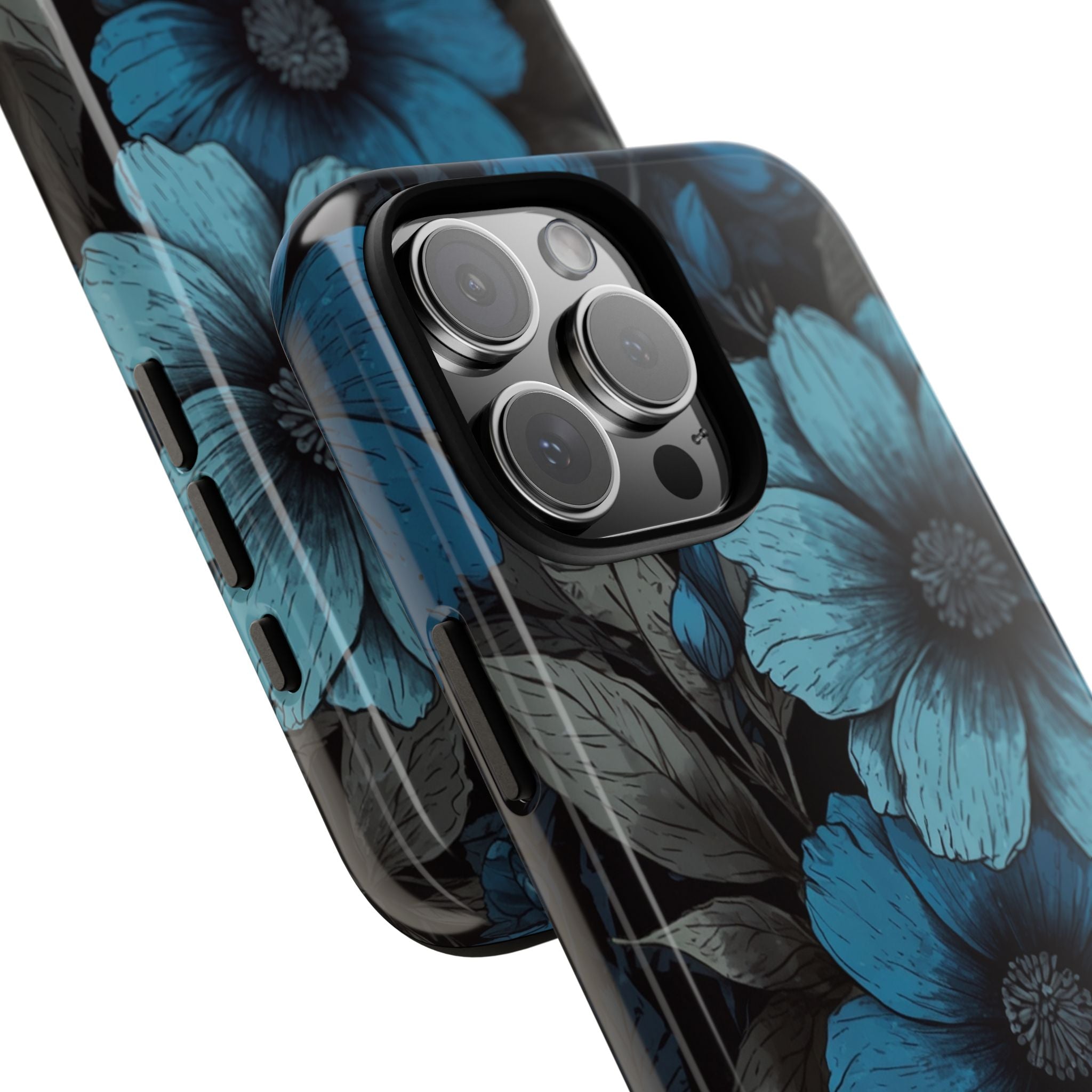 Obsidian Blue Petals · Coque de téléphone Tough pour iPhone
