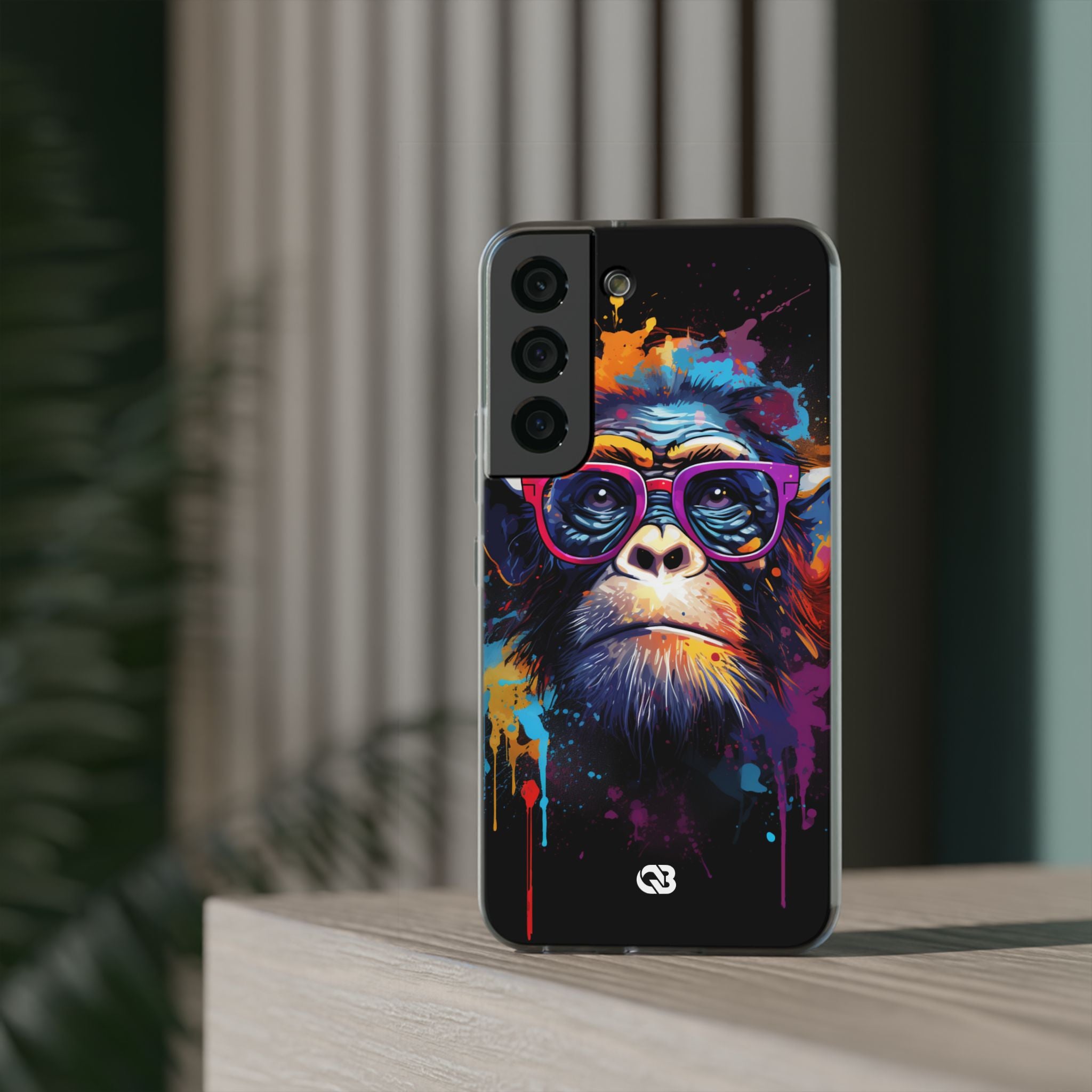 Neon Splatter Primate · Soft Telefoncover til Samsung