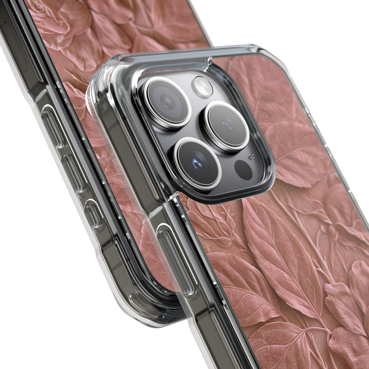 Blush Rose Relief · Clear Impact Magnetic Phone Case for iPhone · Pink