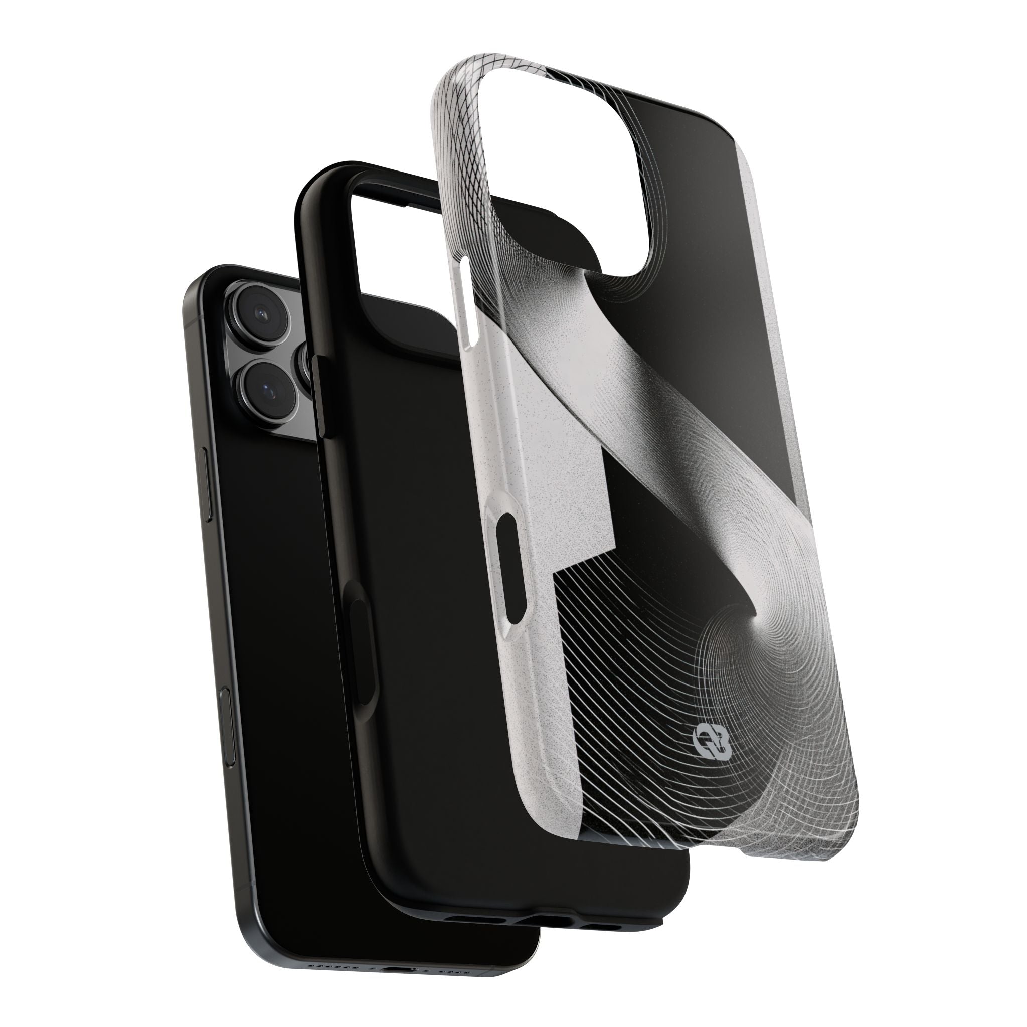 Grey Tough Phone Case for iPhone - Obsidian Moiré Wave