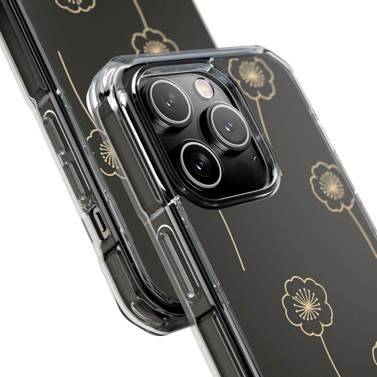 Black Impact MagSafe Phone Case for iPhone - Obsidian Sand Petals
