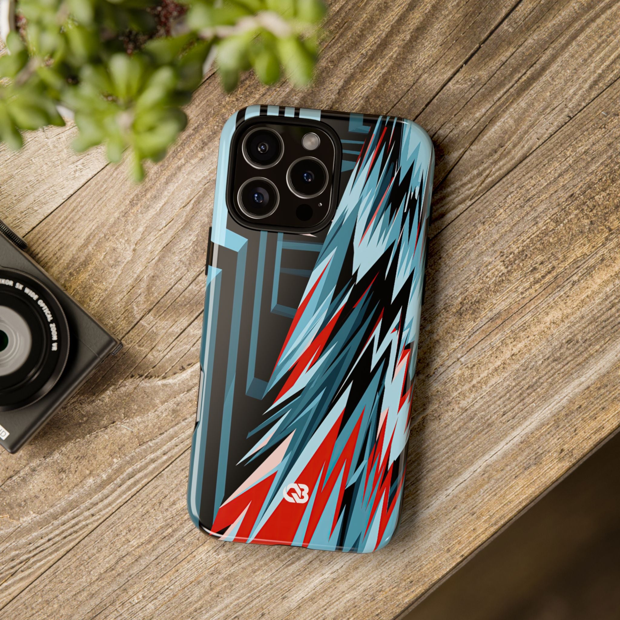 Blue Tough Phone Case for iPhone - Glitch Peak Cyan