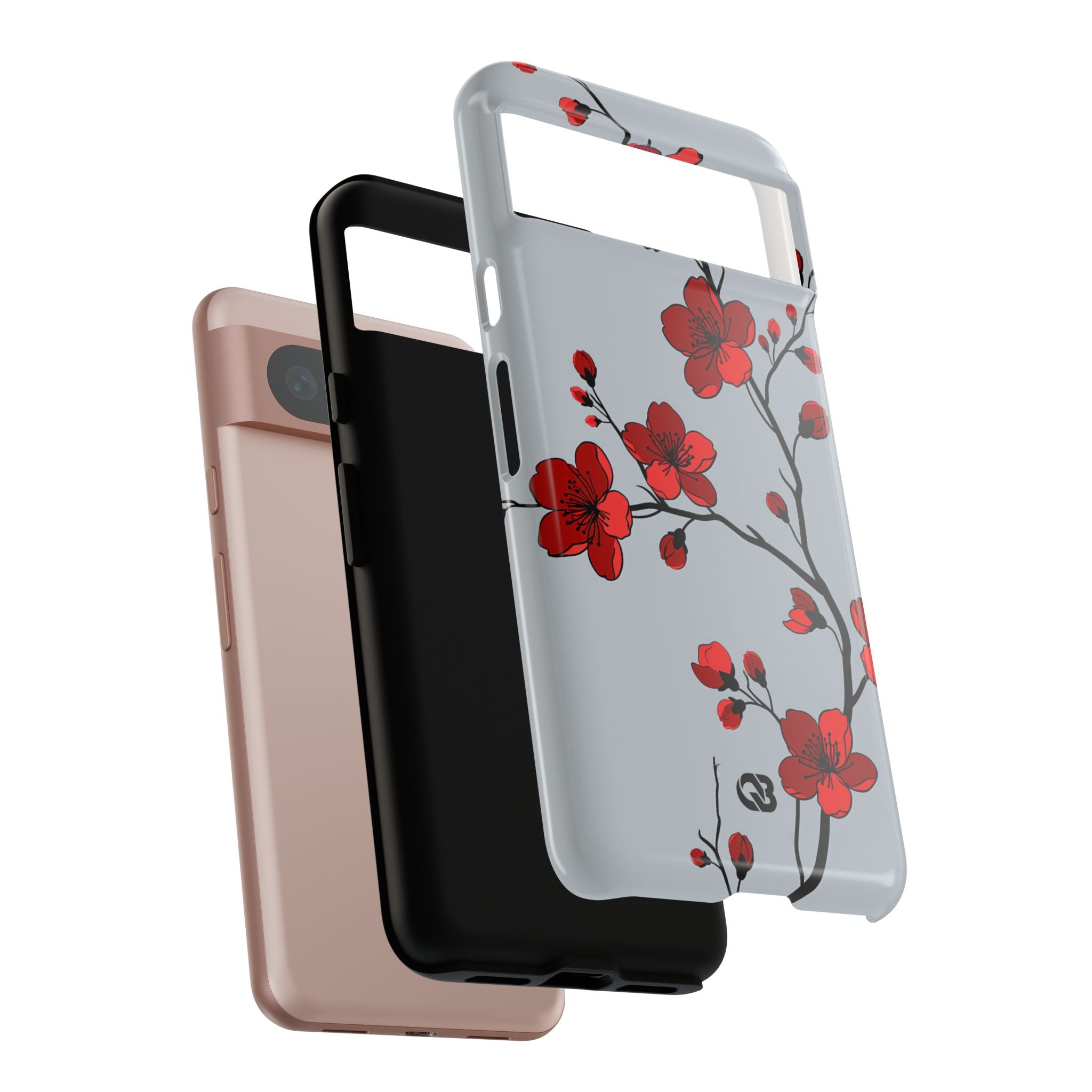 Grey Tough Phone Case for Google Pixel - Crimson Blossom Onyx
