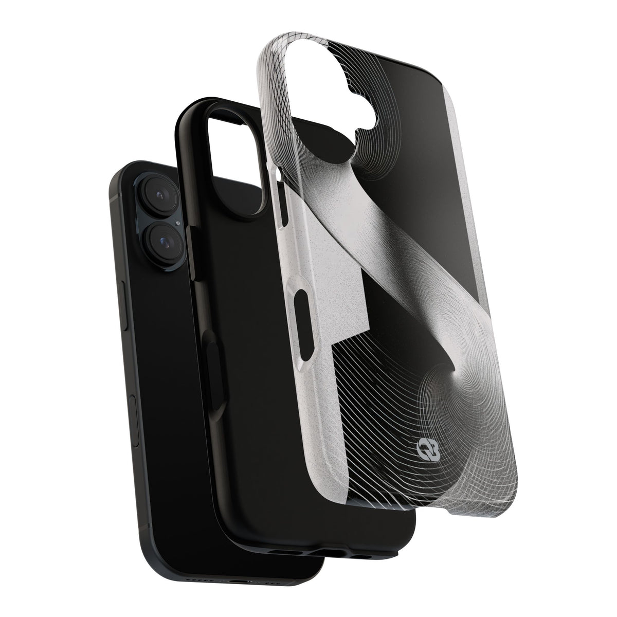 Grey Tough Phone Case for iPhone - Obsidian Moiré Wave