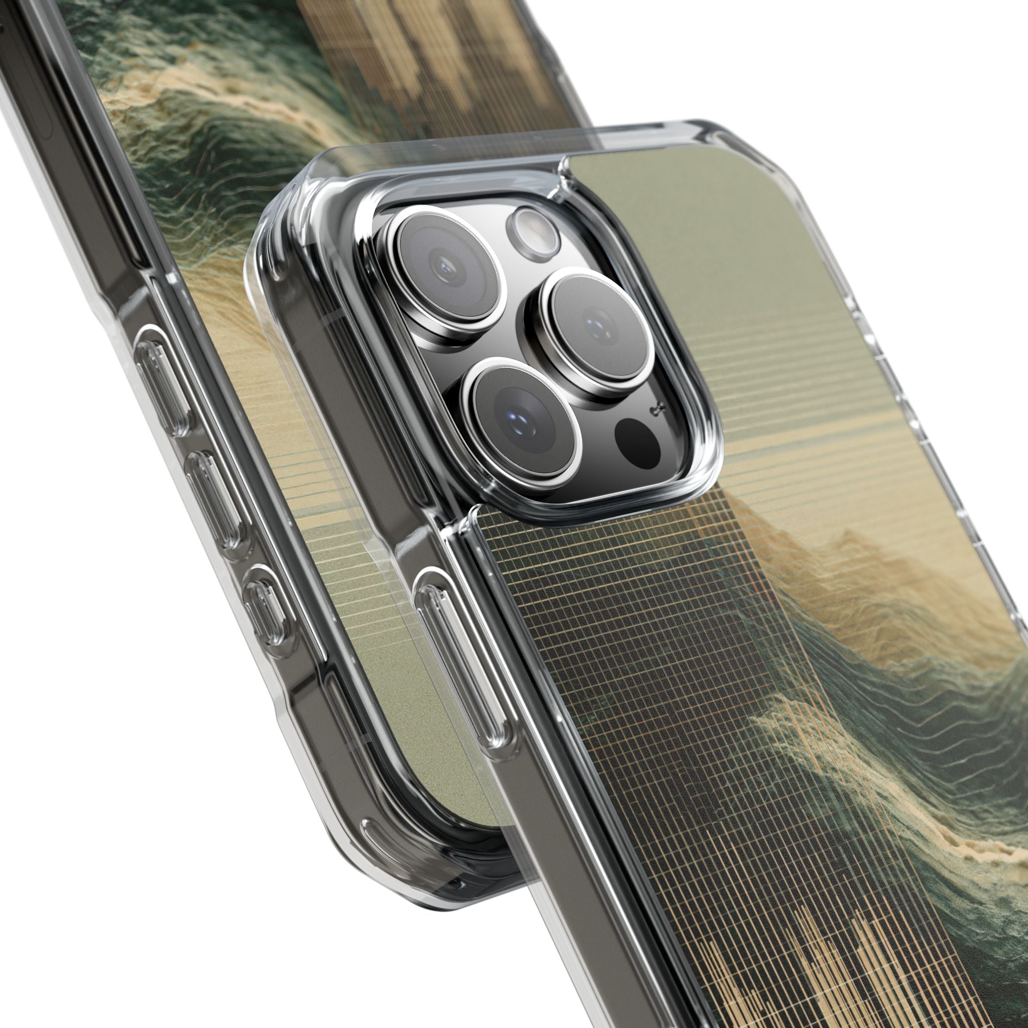 Beige Impact MagSafe Phone Case for iPhone - Veridian Data Ridge