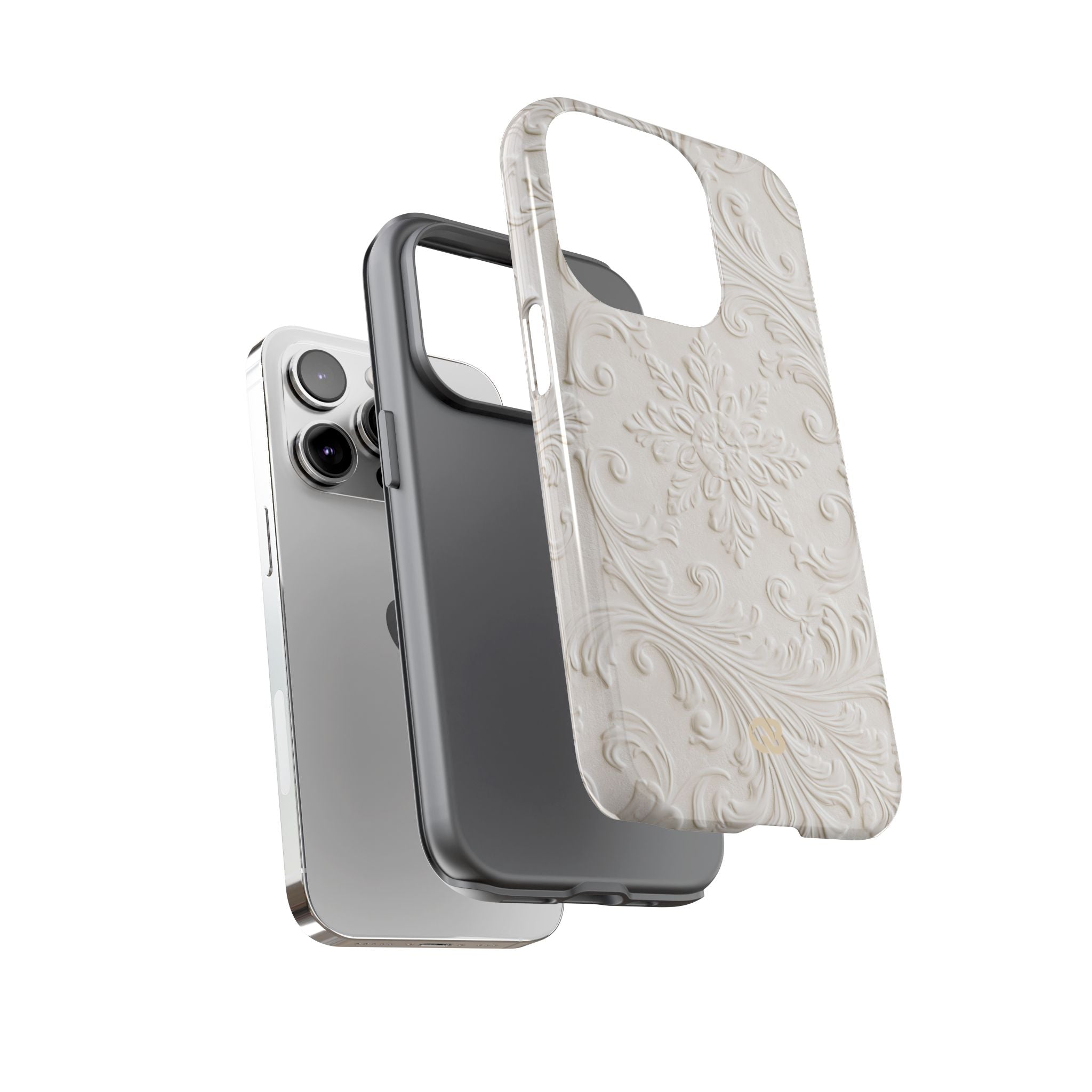 White Tough Phone Case for iPhone - Alabaster Floral Relief