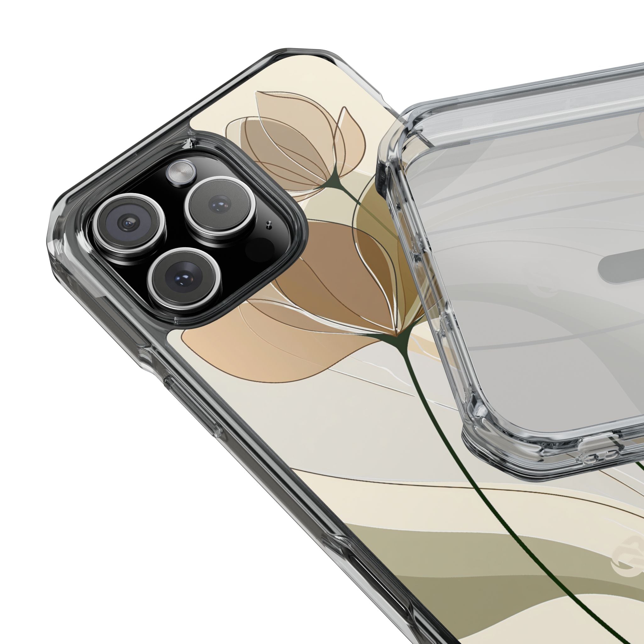 Beige Impact MagSafe Phone Case for iPhone - Muted Ochre Petals