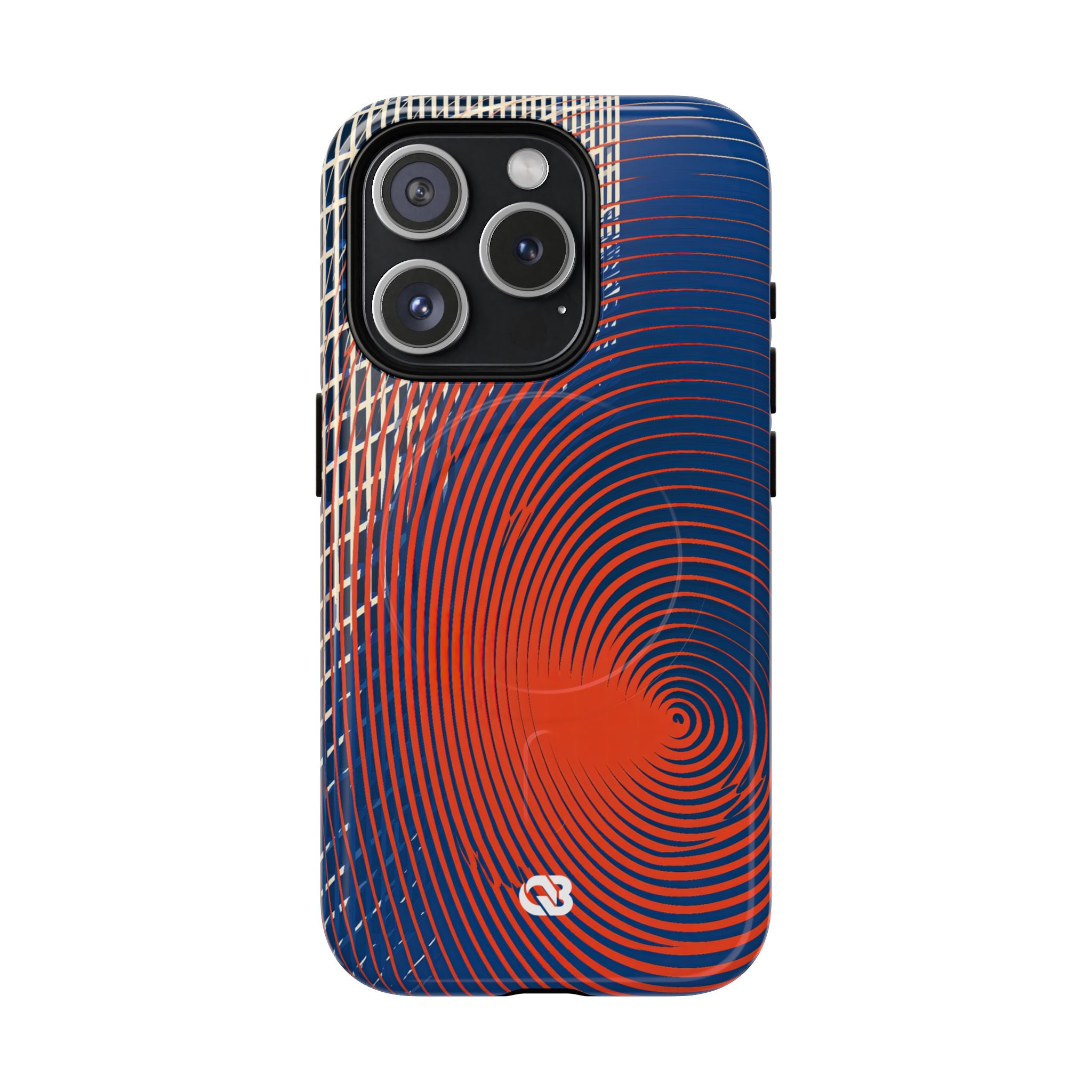 Blue Tough 2.0 Magsafe Phone Case for iPhone - Orange Orbit Grid