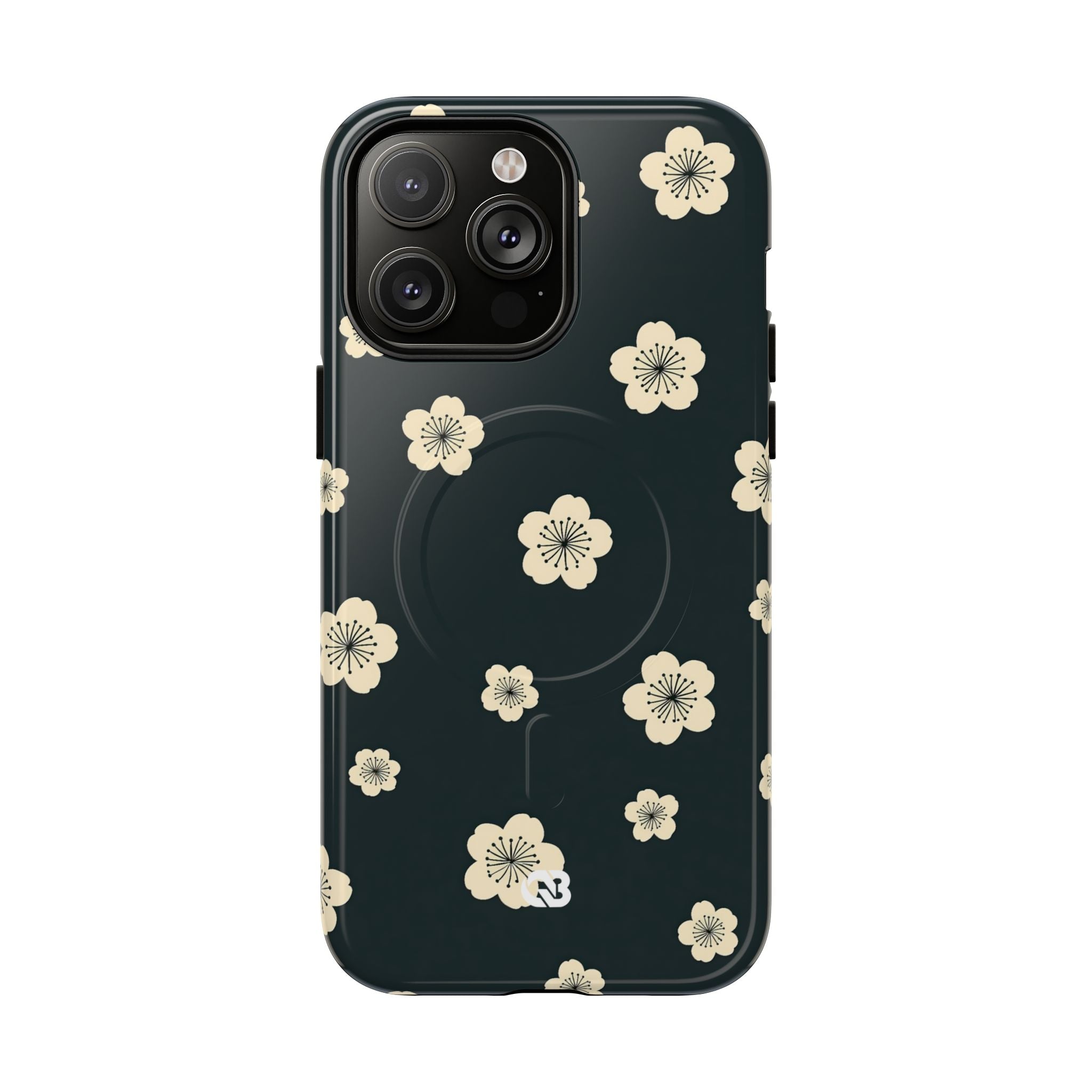 Teal Tough 2.0 Magsafe Phone Case for iPhone - Obsidian Cream Petals