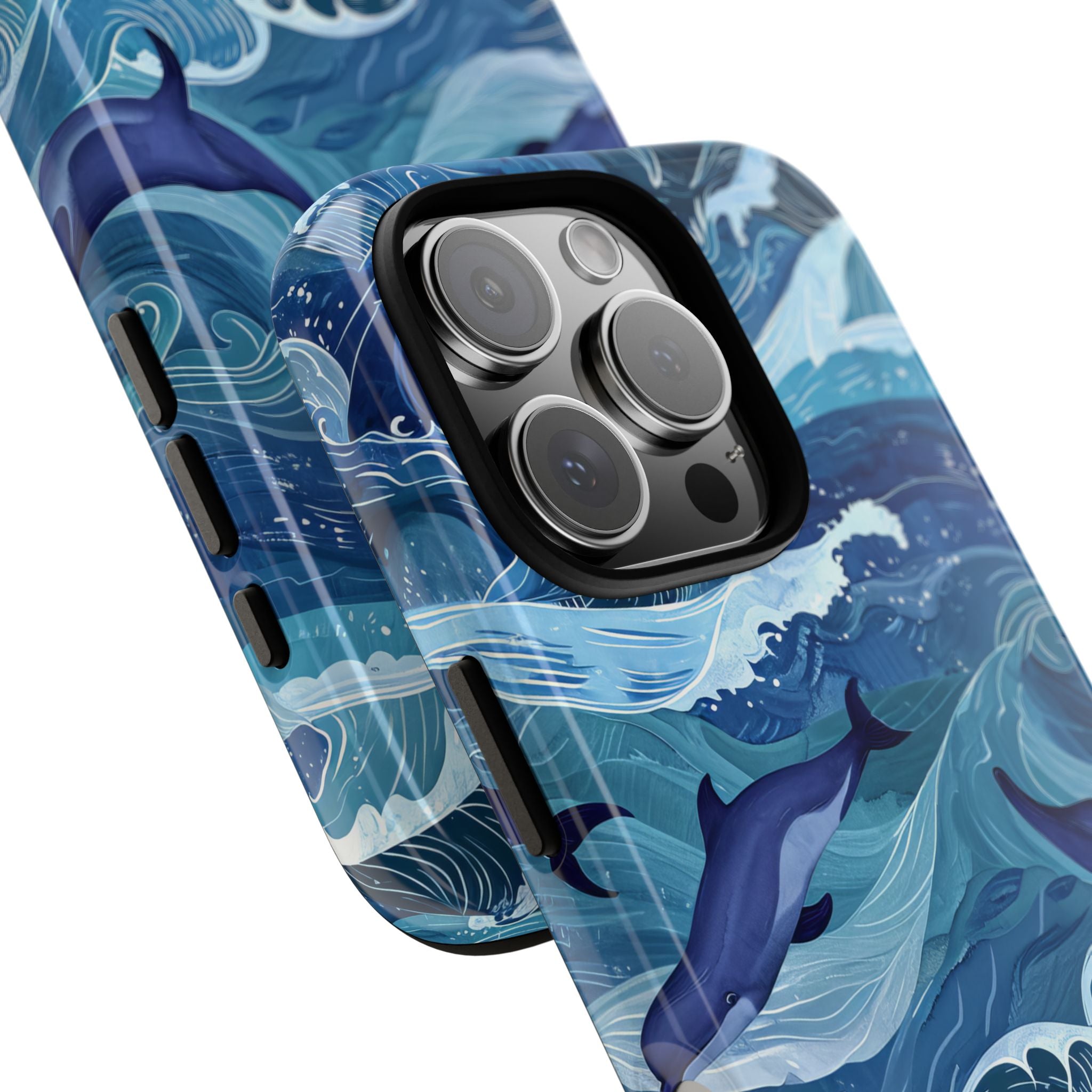 Dolphin Swirl Navy iPhone 16 Pro Case - Tough