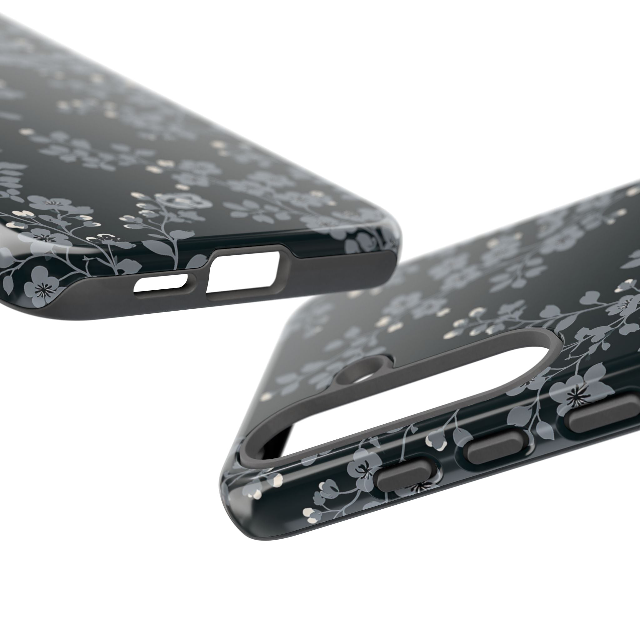 Black Tough Phone Case for Samsung - Midnight Slate Blossom