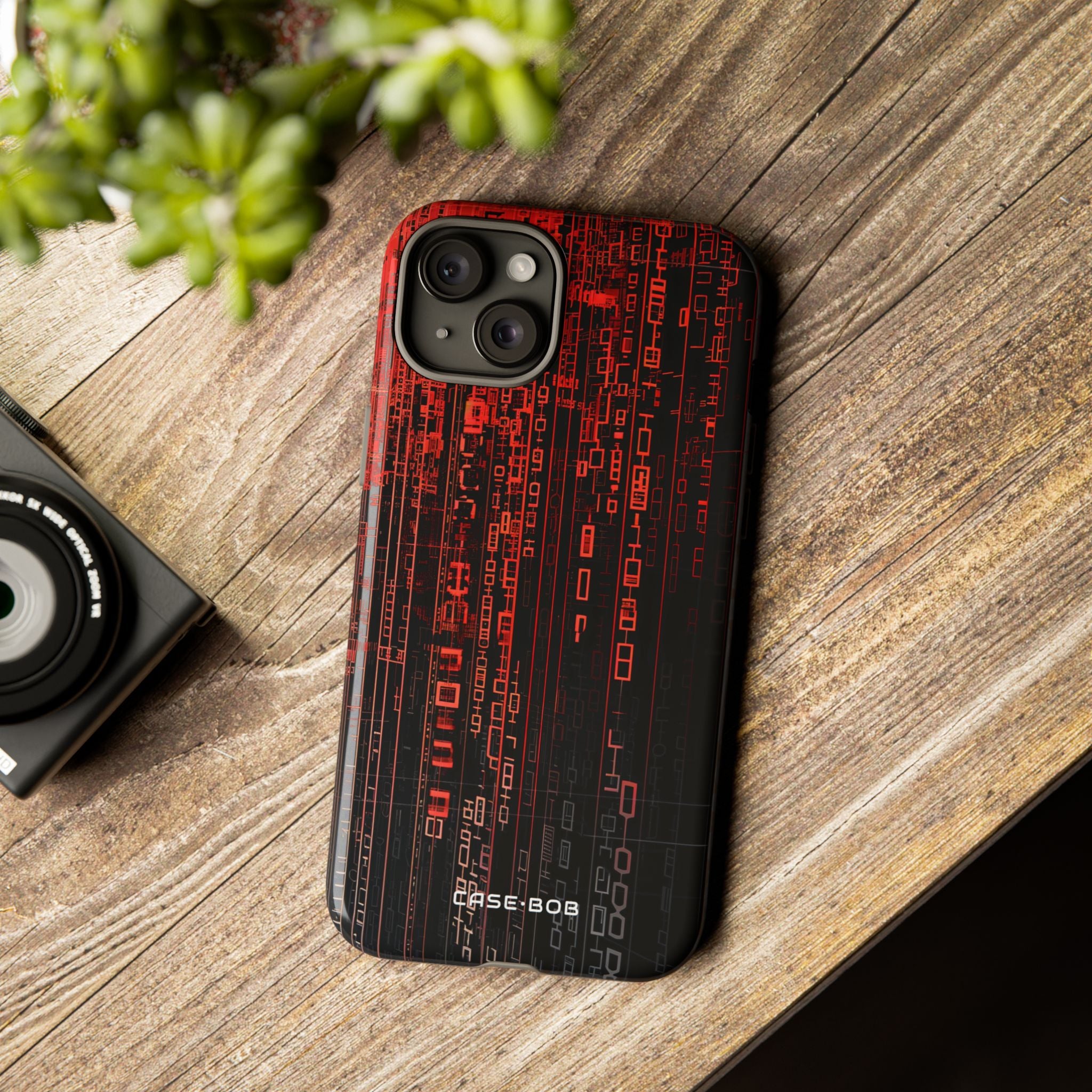 Crimson Glyphs iPhone 15 Plus Case - Tough