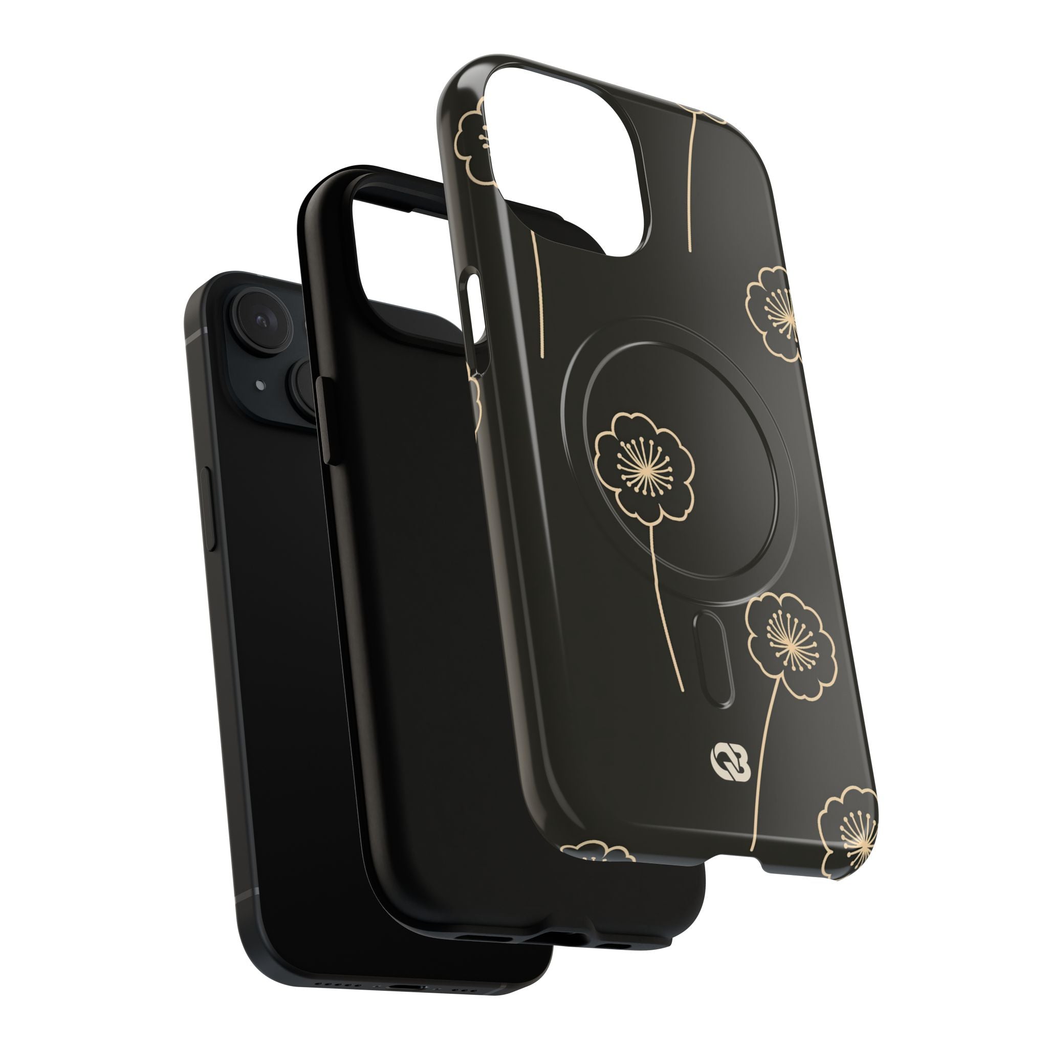 Black Tough 2.0 Magsafe Phone Case for iPhone - Obsidian Sand Petals