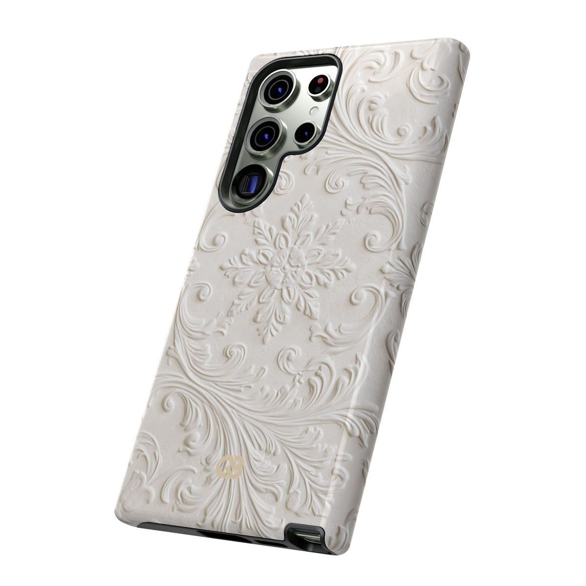 White Tough Phone Case for Samsung - Alabaster Floral Relief