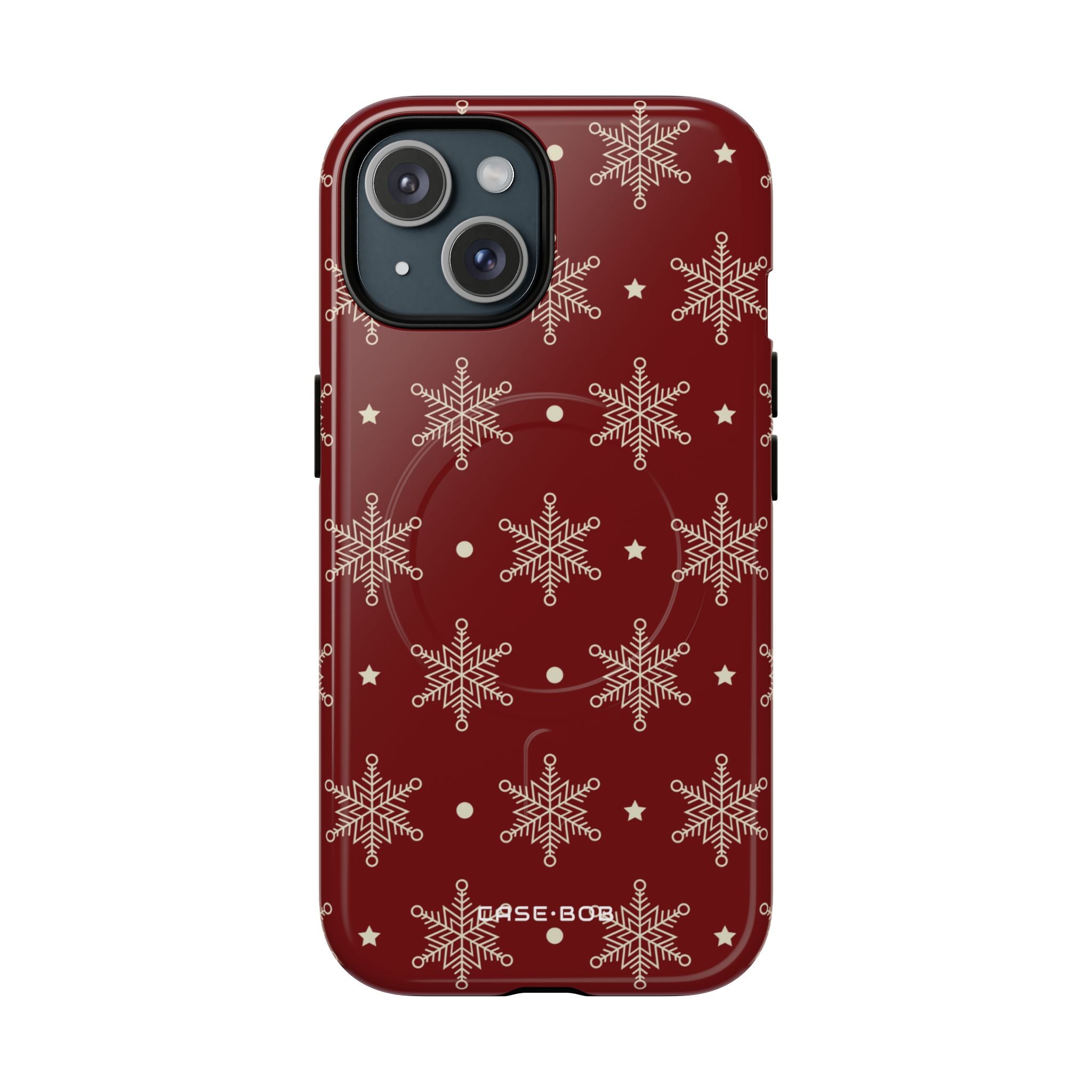 Cream Snowflake Crimson iPhone 15 Skal - Tough+