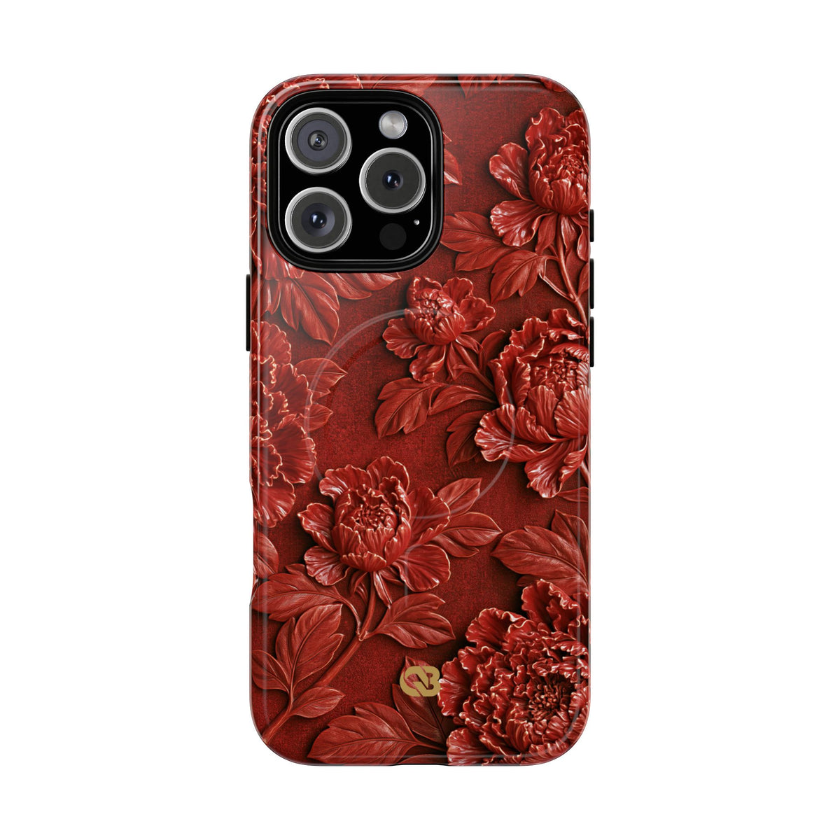 Cinnabar Peony Relief · Tough 2.0 Magnetic Phone Case for iPhone · Red