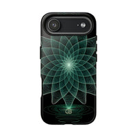 Green Tough Phone Case for iPhone - Cyan Signal Bloom