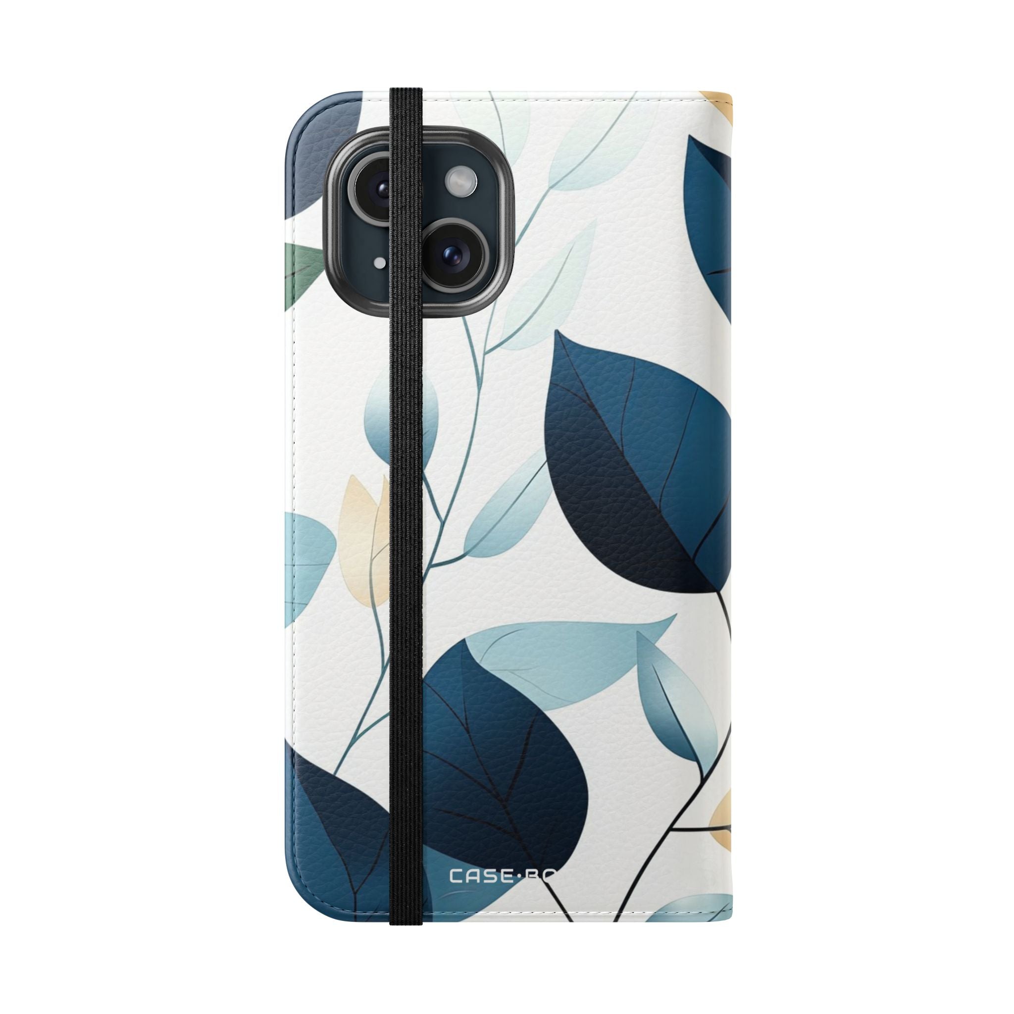 Navy Leaf Veins - iPhone 15 Case - Wallet