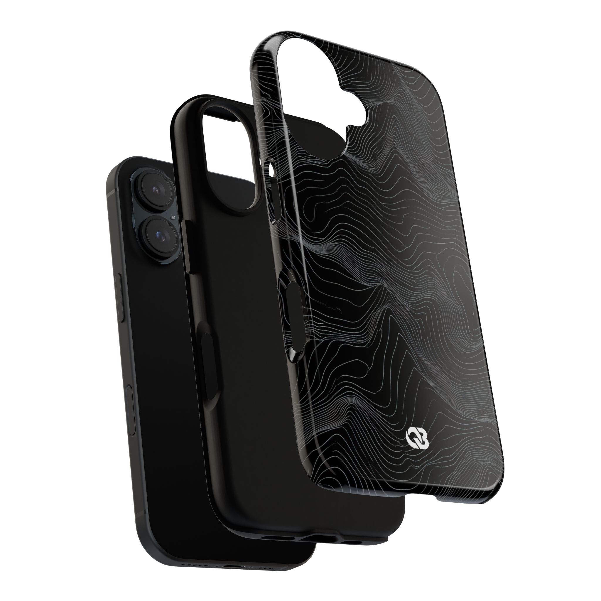 Black Tough Phone Case for iPhone - Obsidian Topo Wireframe