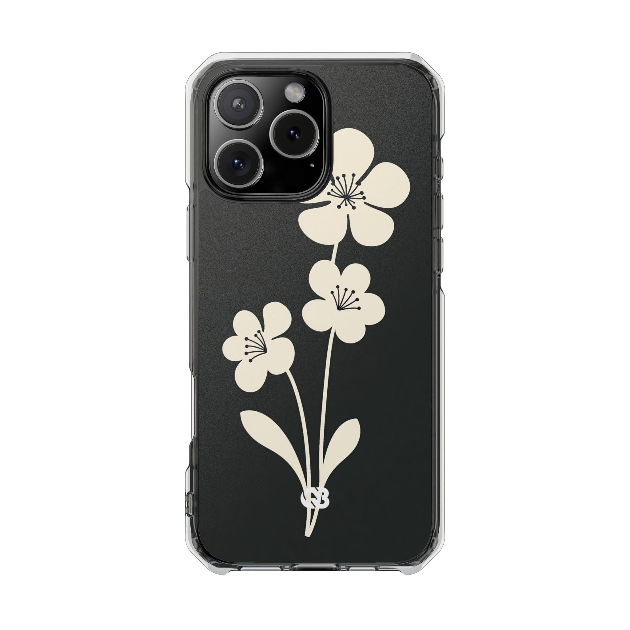 Black Impact MagSafe Phone Case for iPhone - Obsidian Cream Bloom