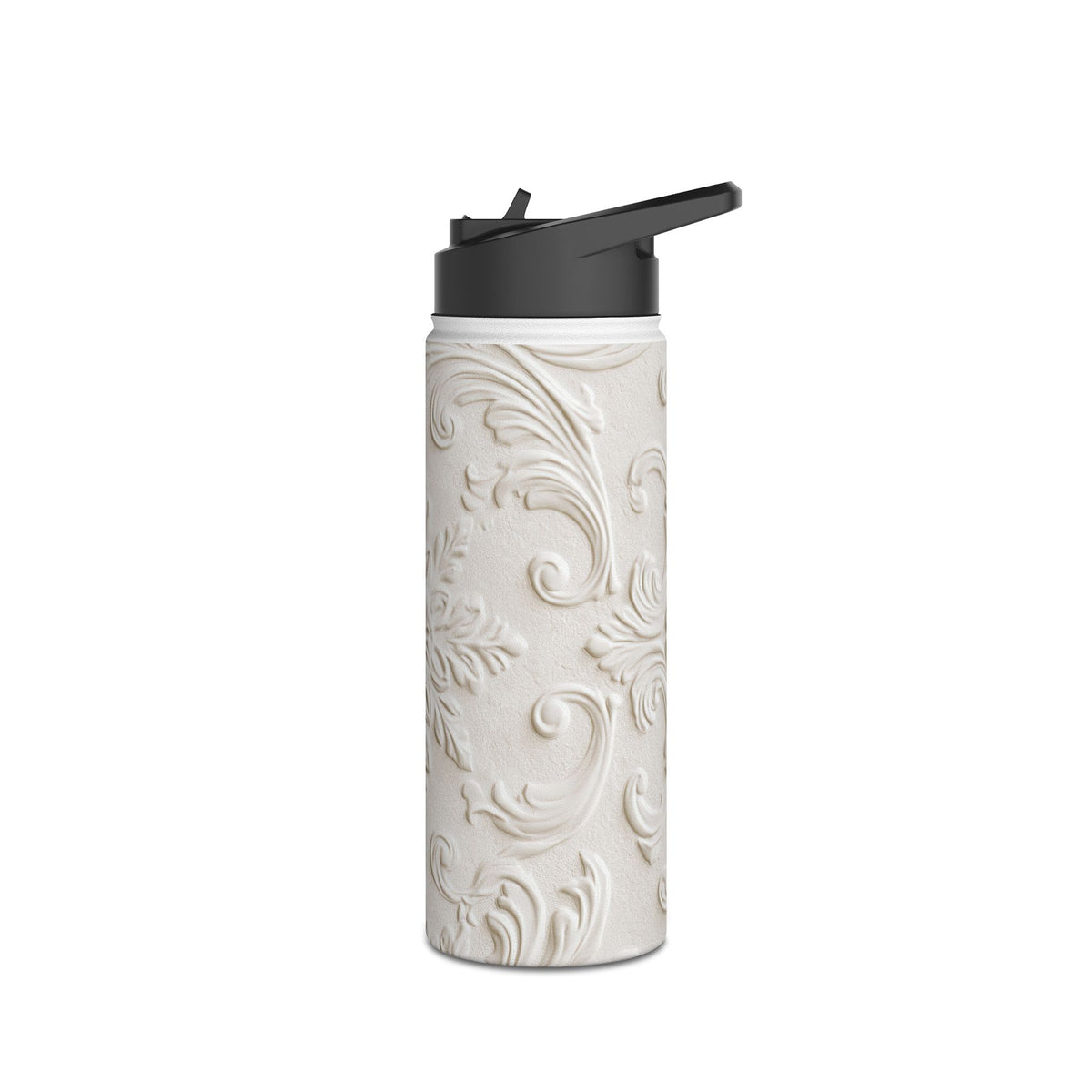Ivory Baroque Relief · Insulated Water Bottle · White