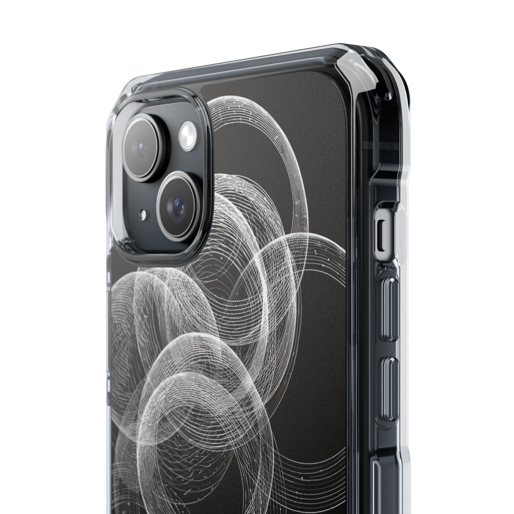 Black Impact MagSafe Phone Case for iPhone - Kinetic Wireframe Orbit