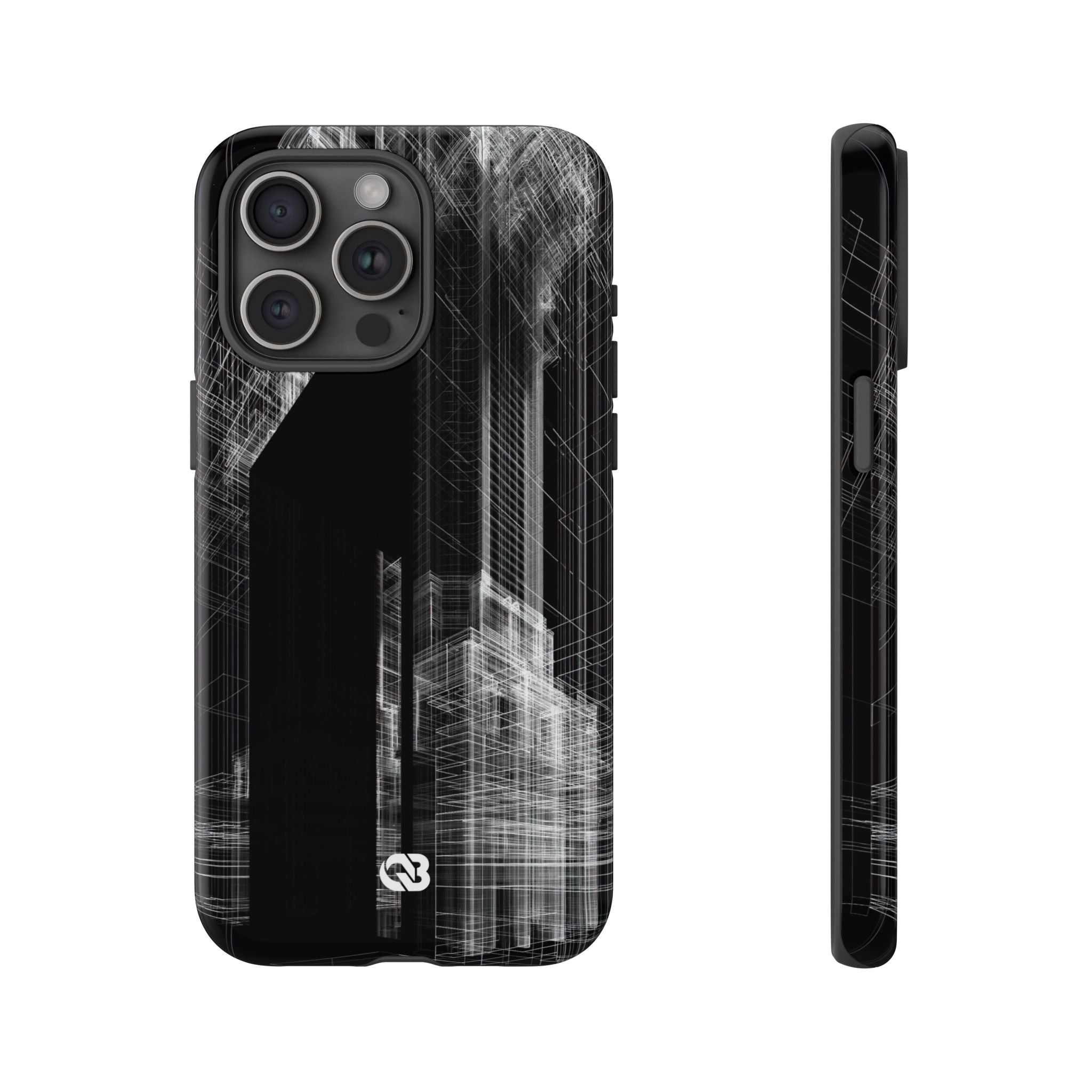 Black Tough Phone Case for iPhone - Ghost Urban Wireframe