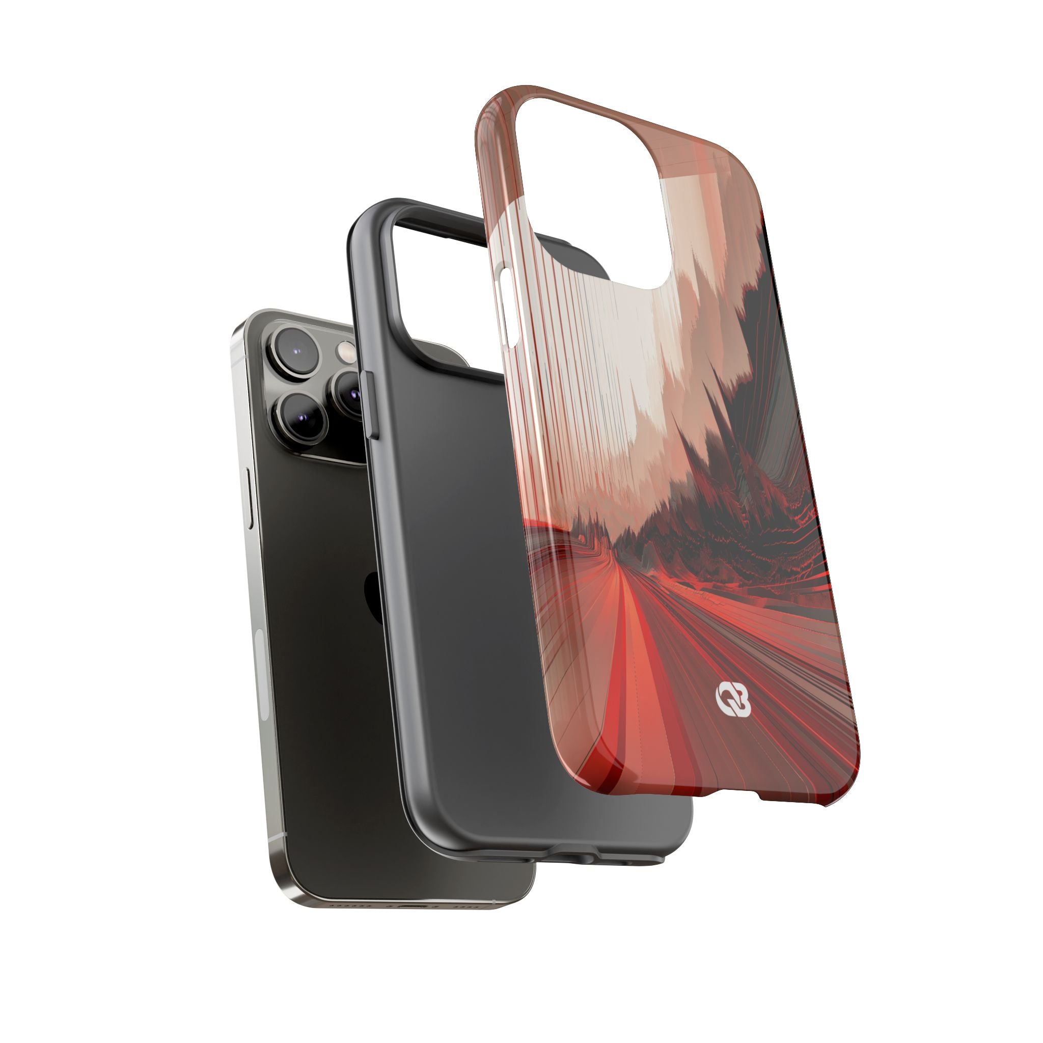Red Tough Phone Case for iPhone - Crimson Pulse Horizon