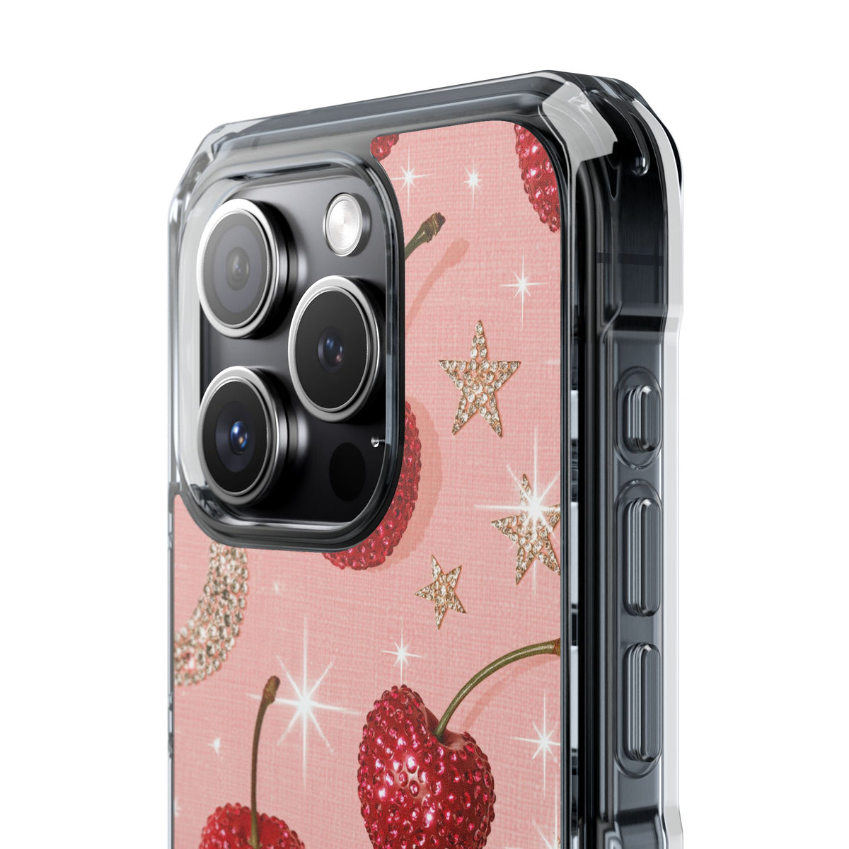 Bedazzled Ruby Cherries · Clear Impact Magnetic Phone Case for iPhone · Pink