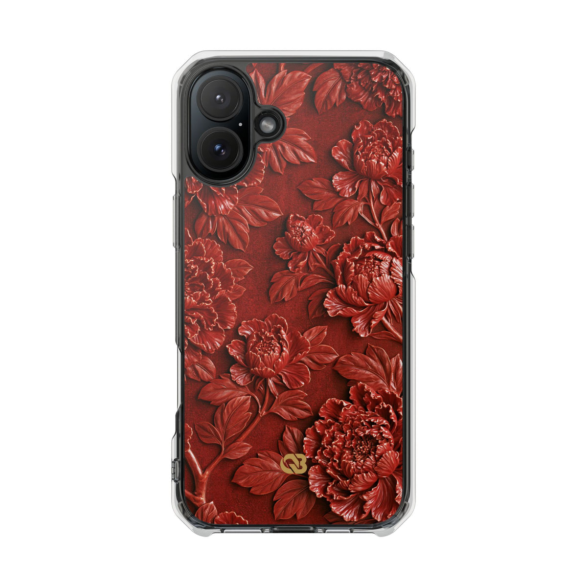 Cinnabar Peony Relief · Clear Impact Magnetic Phone Case for iPhone · Red