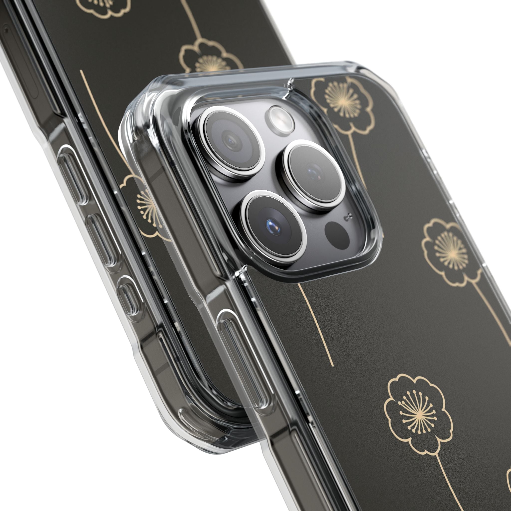 Black Impact MagSafe Phone Case for iPhone - Obsidian Sand Petals