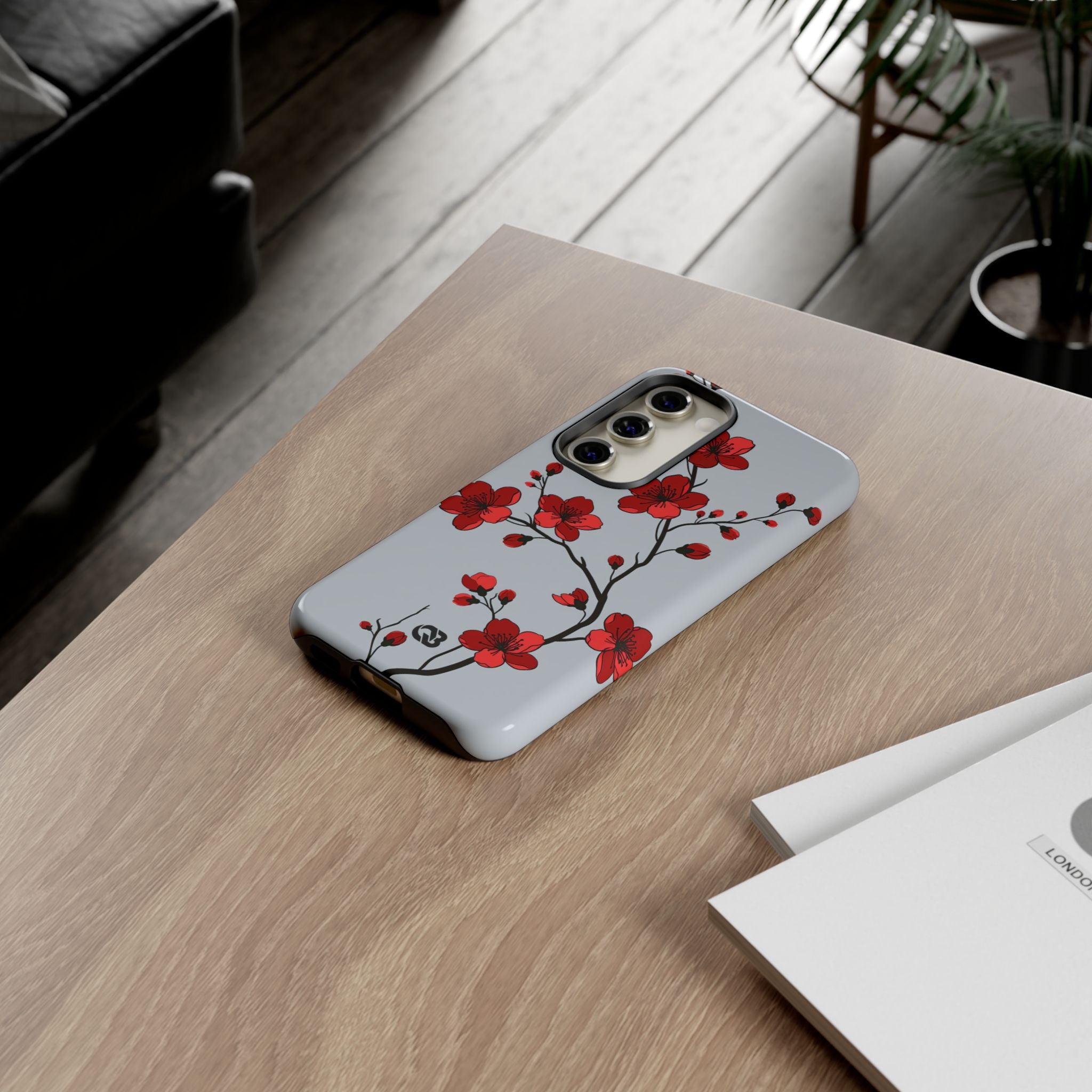 Grey Tough Phone Case for Samsung - Crimson Blossom Onyx