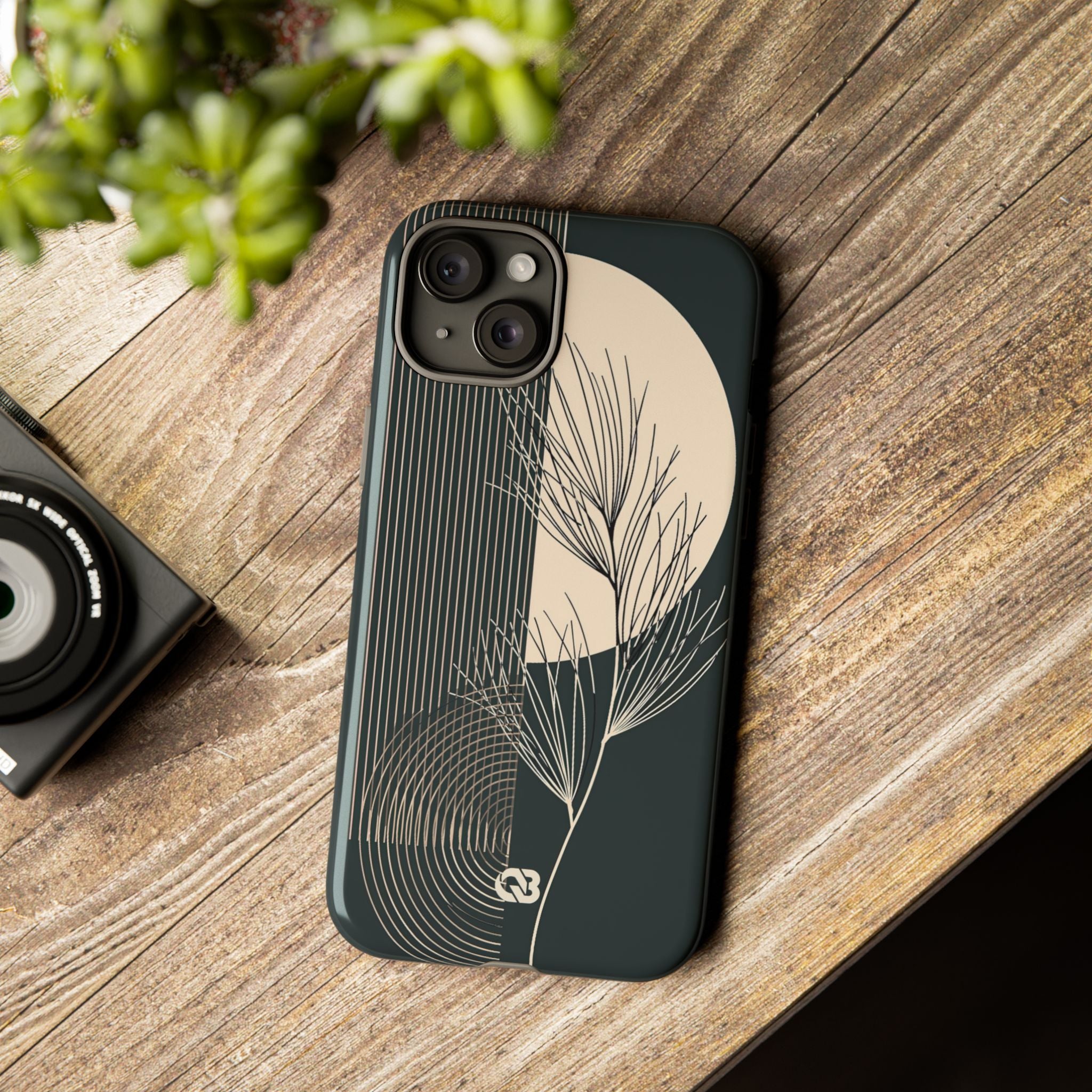 Black Tough Phone Case for iPhone - Obsidian Sand Willow